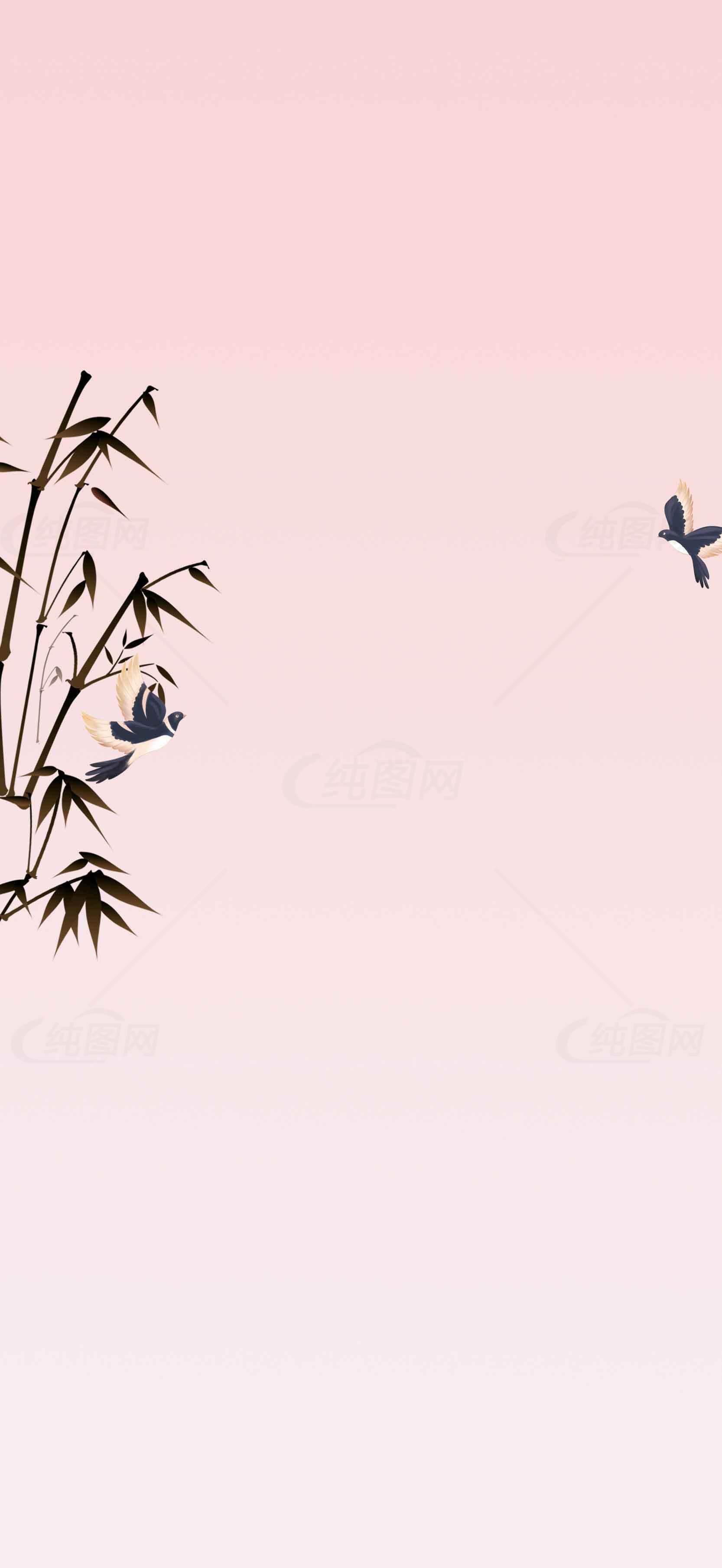 唯美竹子与蝴蝶的粉色渐变背景图片素材