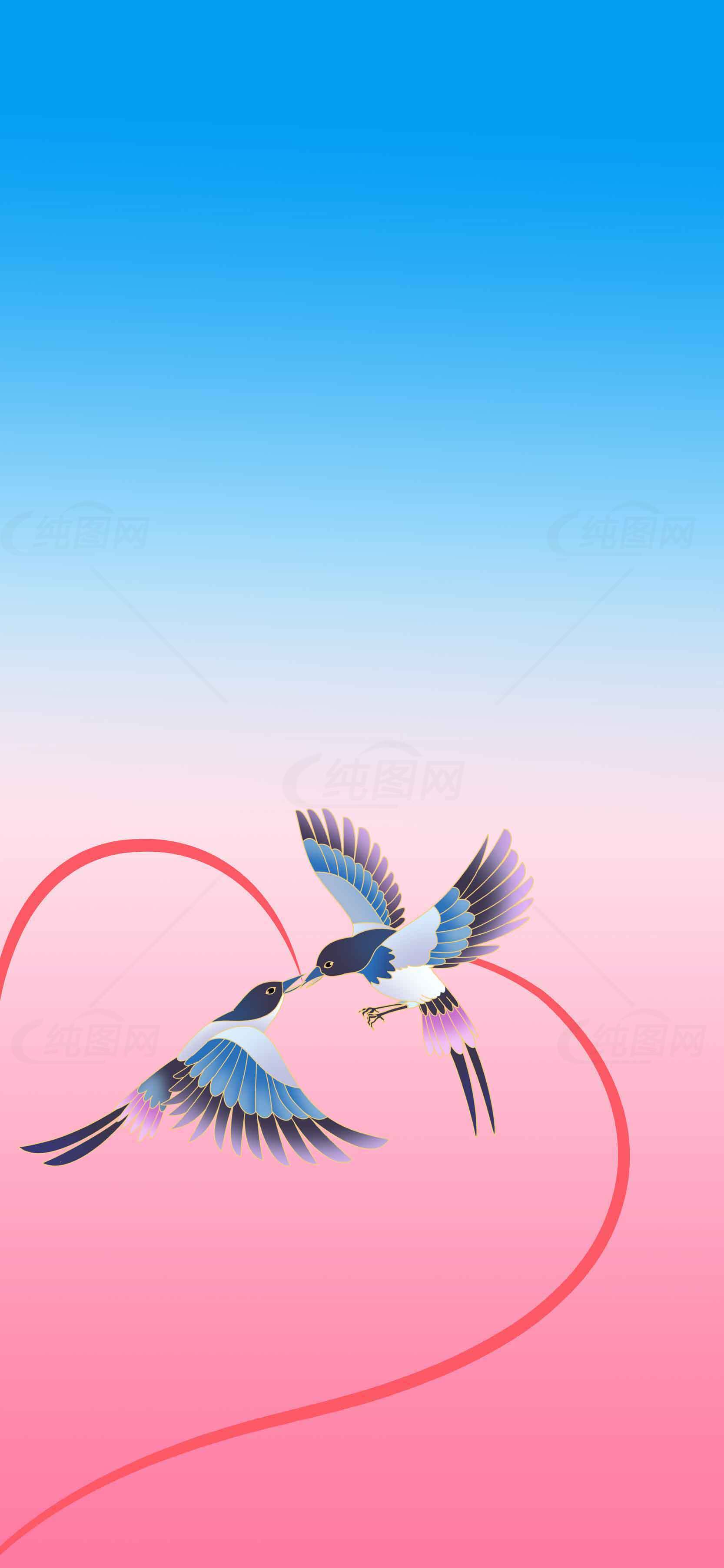 七夕节喜鹊爱情插画背景图片素材