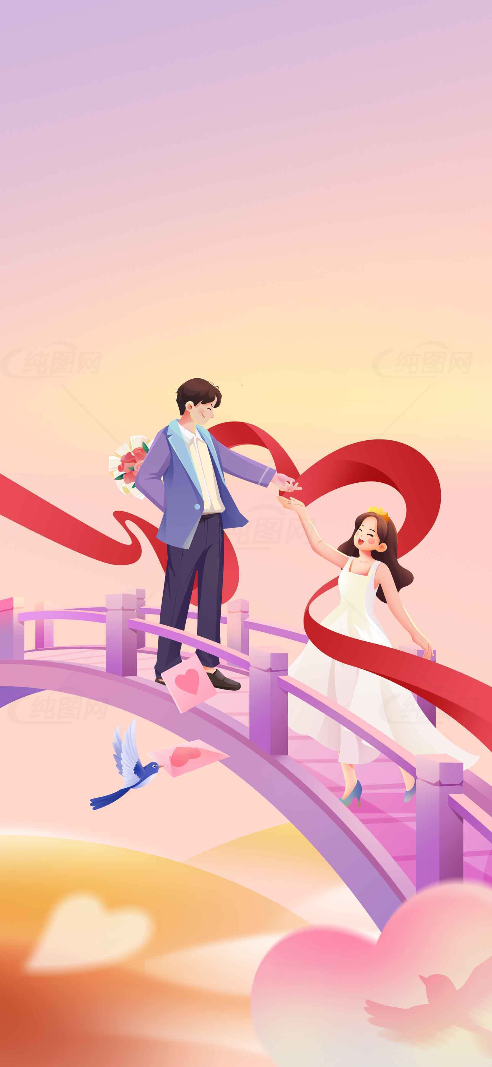 浪漫七夕情侣桥上的爱情故事素材
