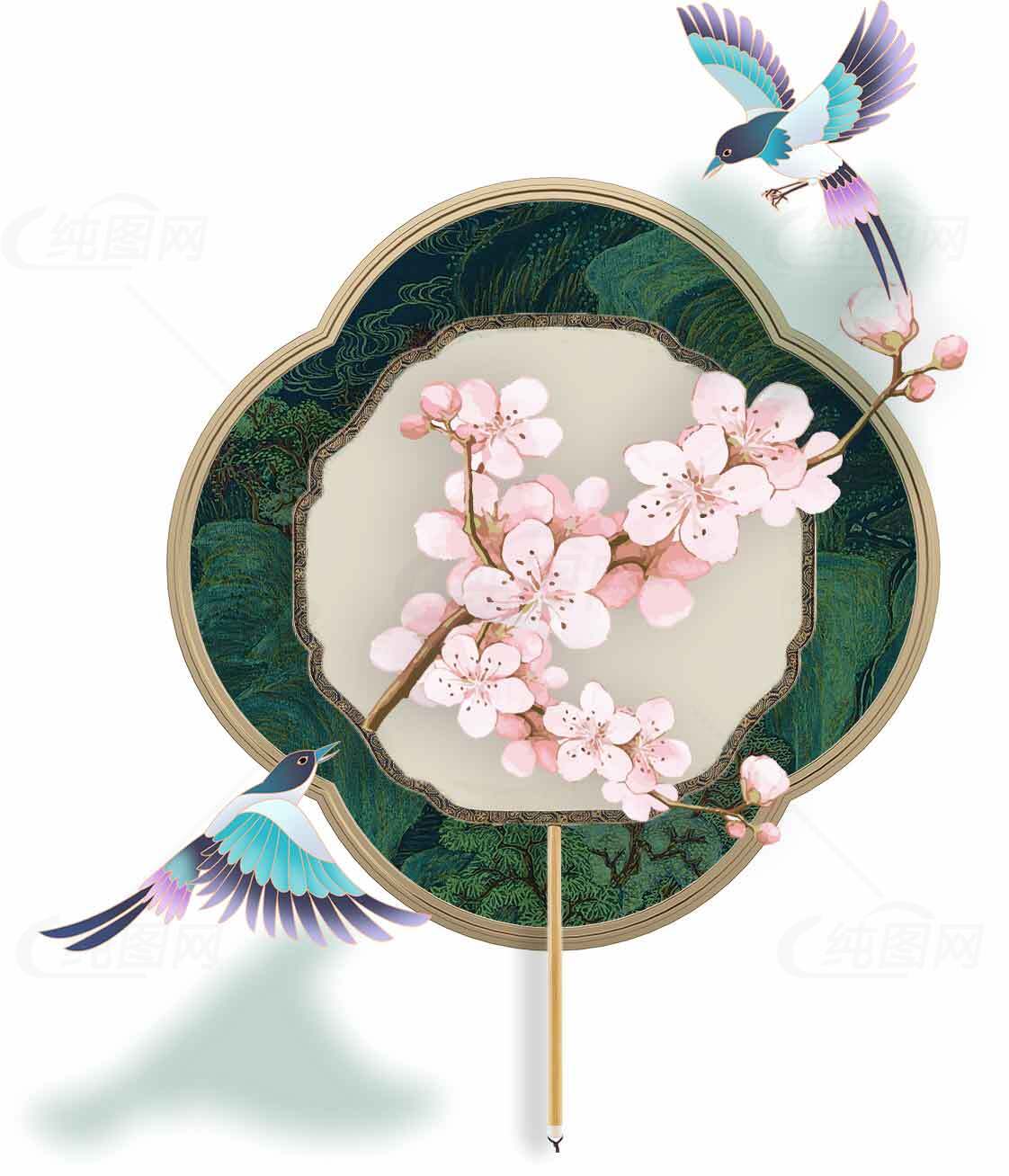 中国传统团扇与花鸟设计图片素材