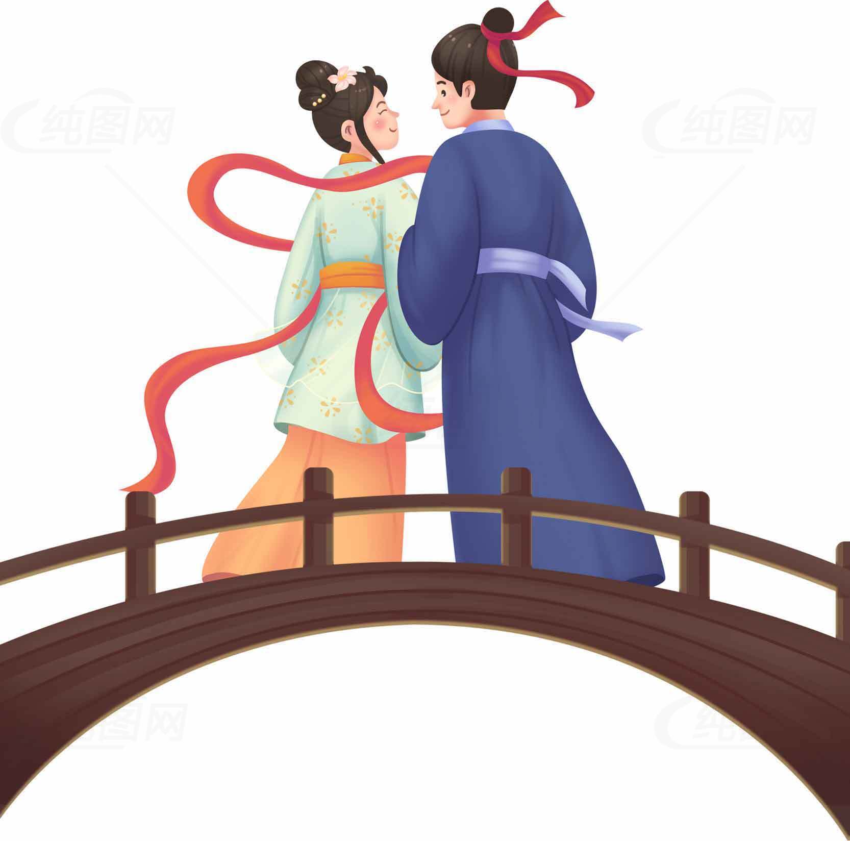 七夕浪漫鹊桥相会唯美插画合集素材