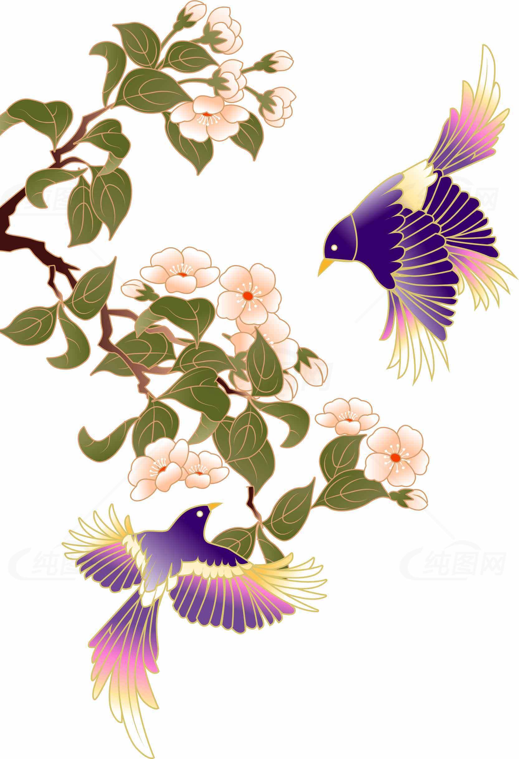 唯美花鸟插画设计图片素材
