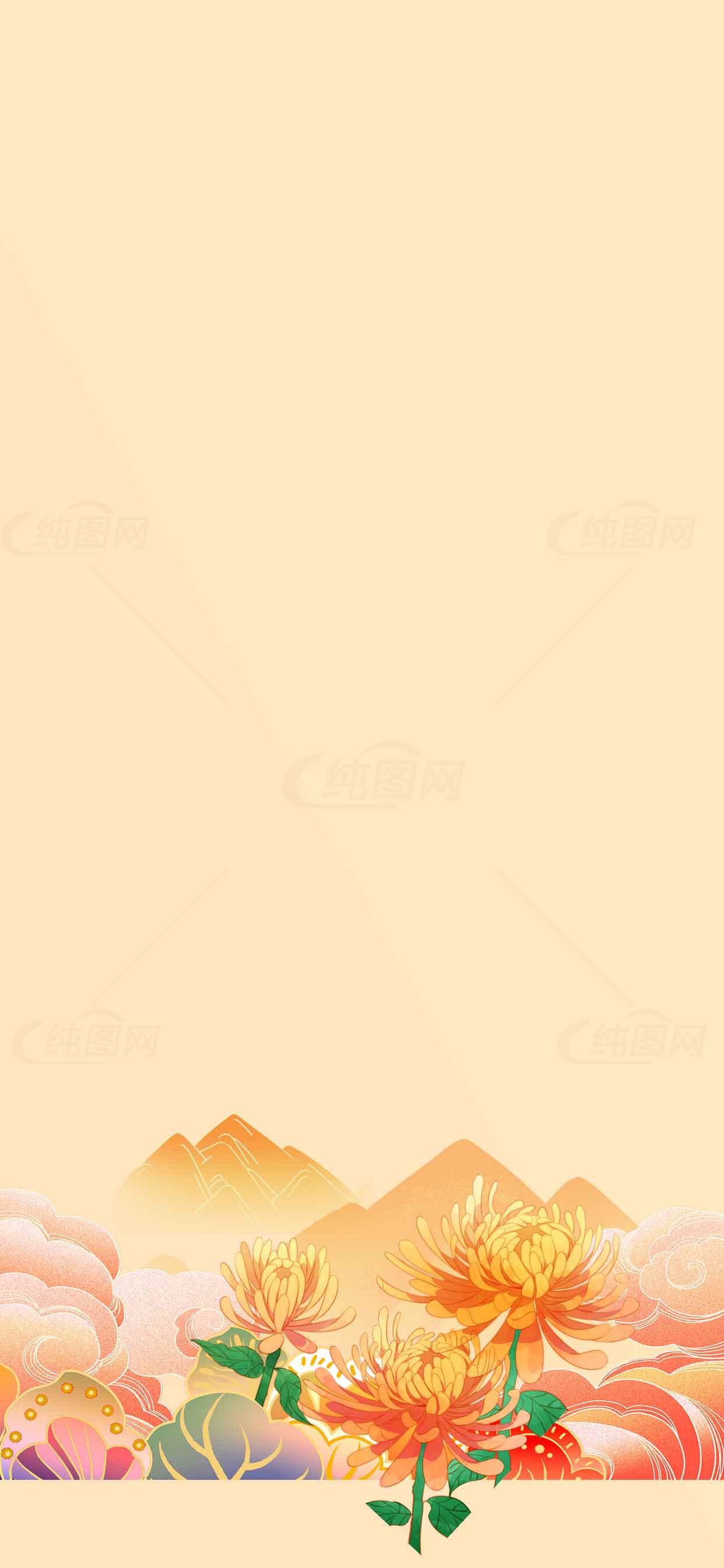 唯美中国风山水与菊花背景图片素材