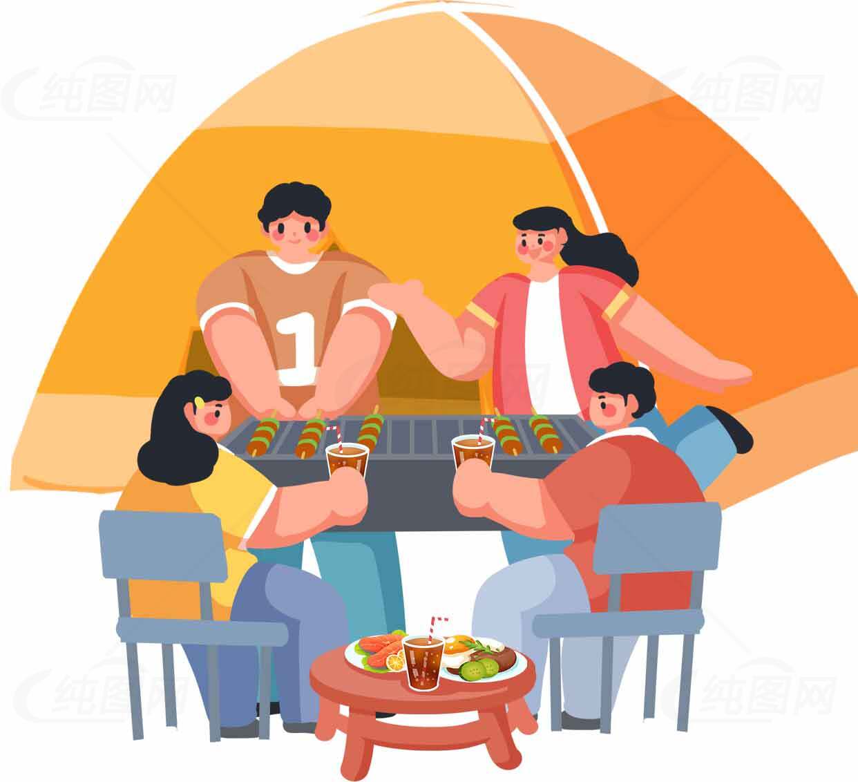 户外烧烤聚会活动插画素材