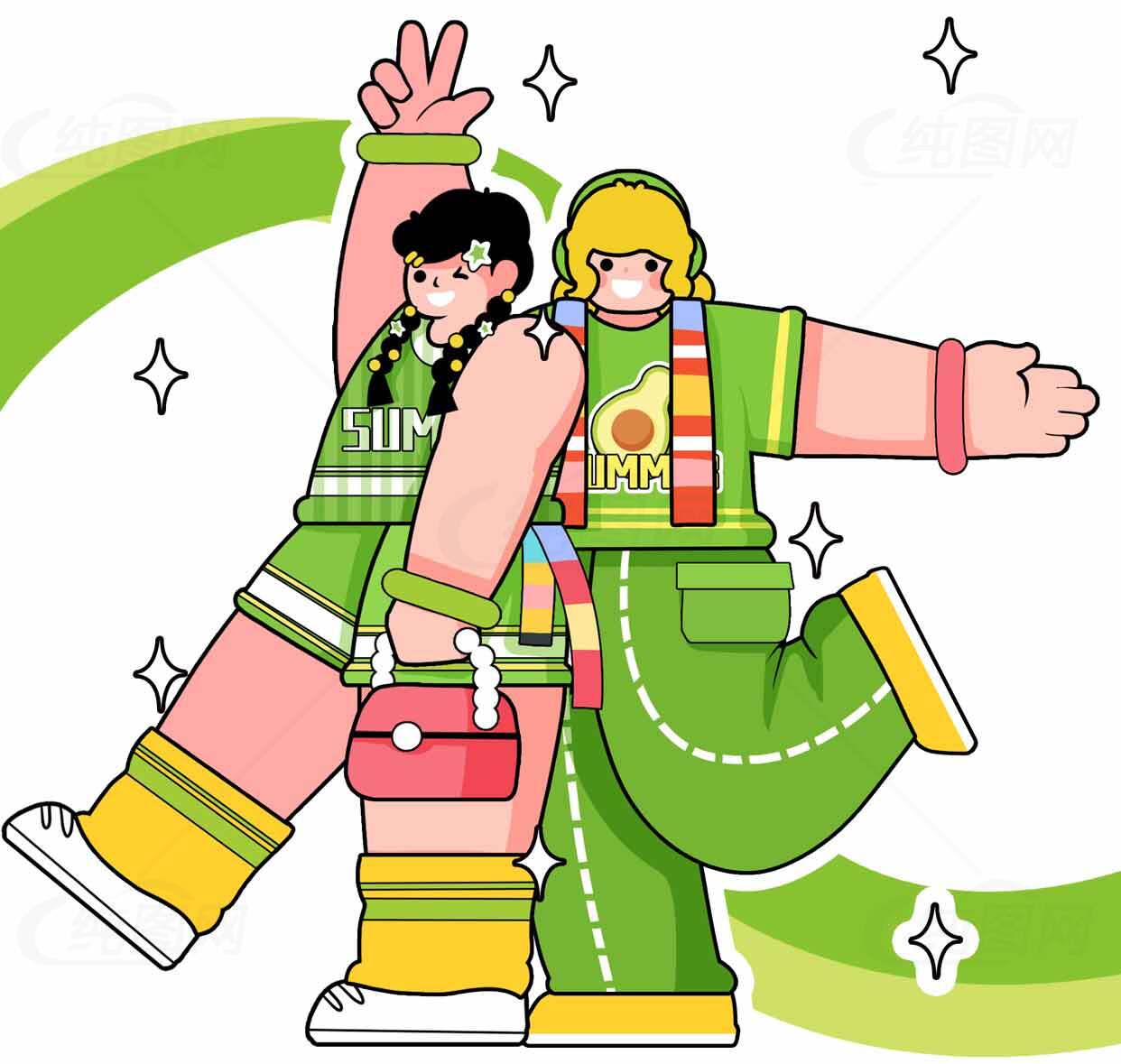 卡通风格绿色主题插画设计素材