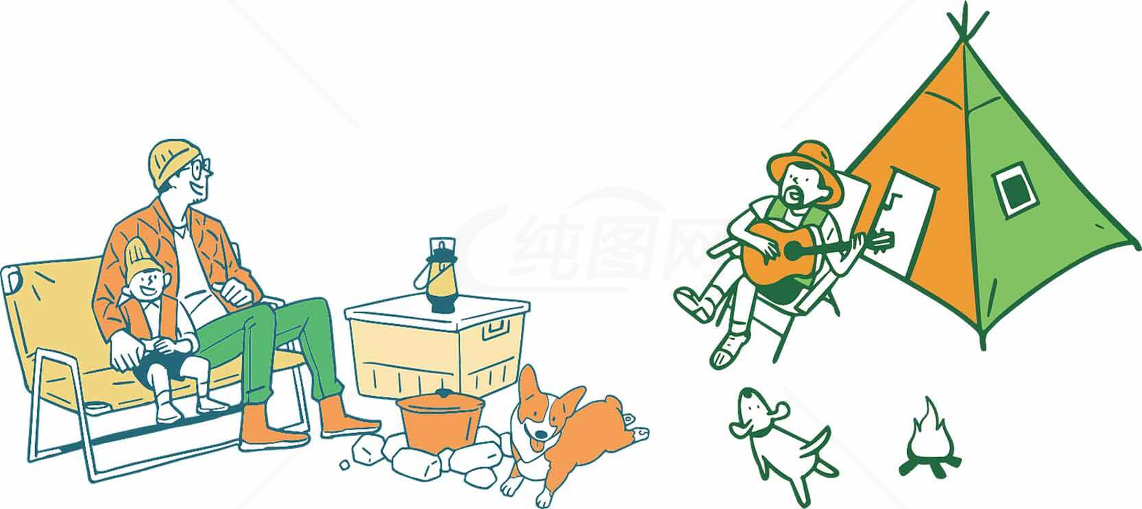 家庭露营插画：温馨户外时光素材