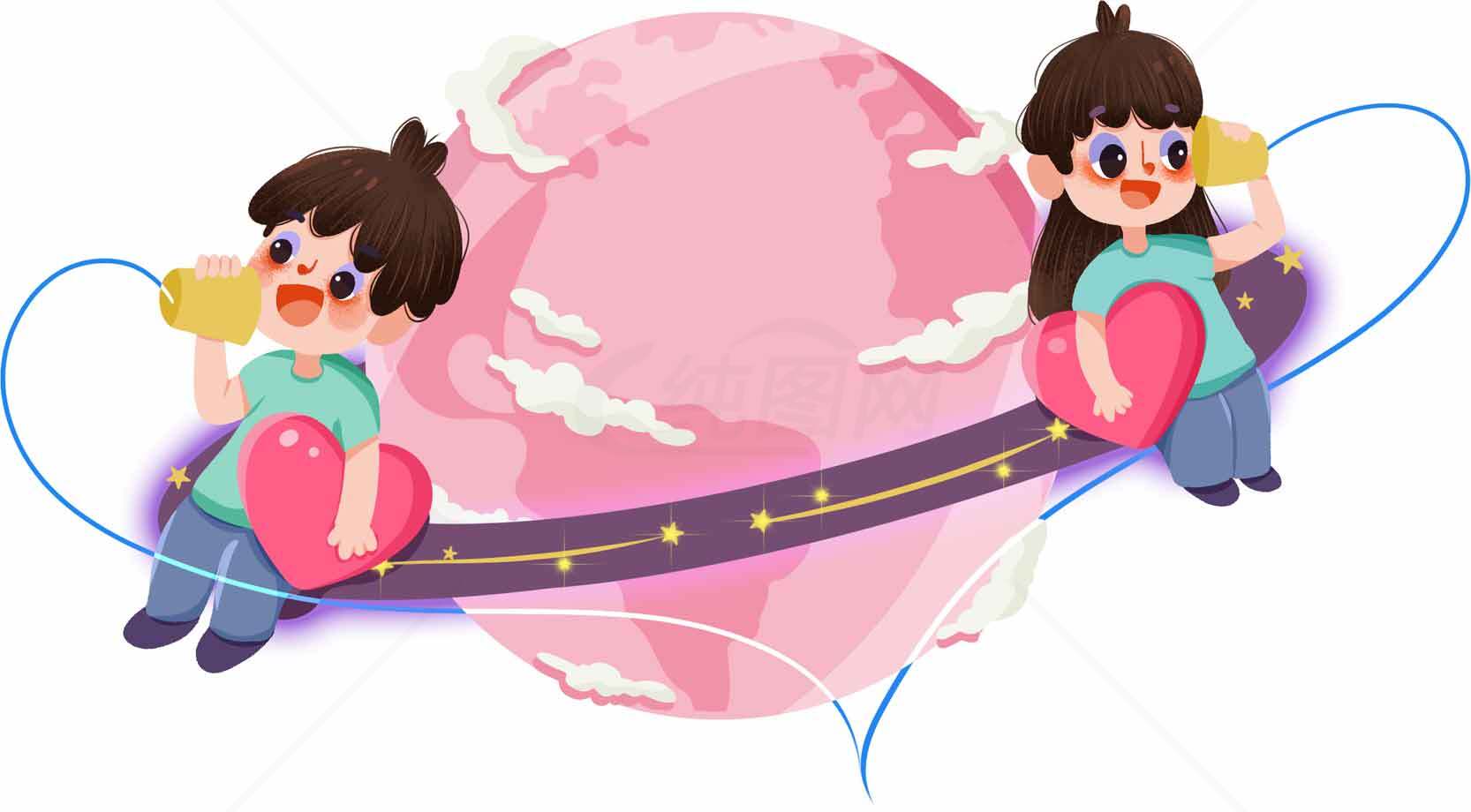 可爱卡通风格的全球通信插画设计素材