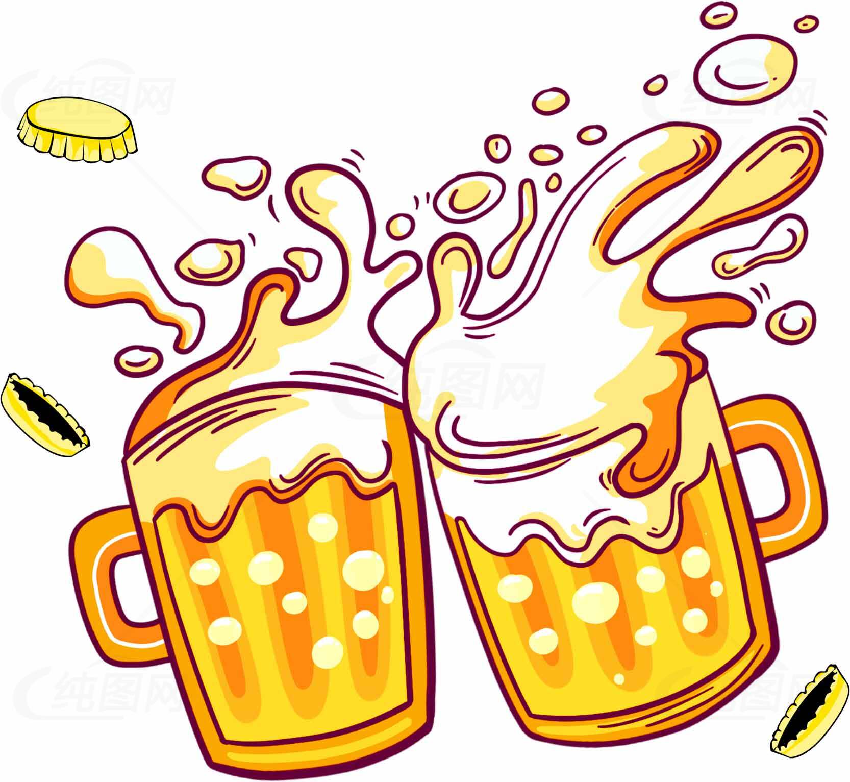 欢庆啤酒碰杯插画设计素材