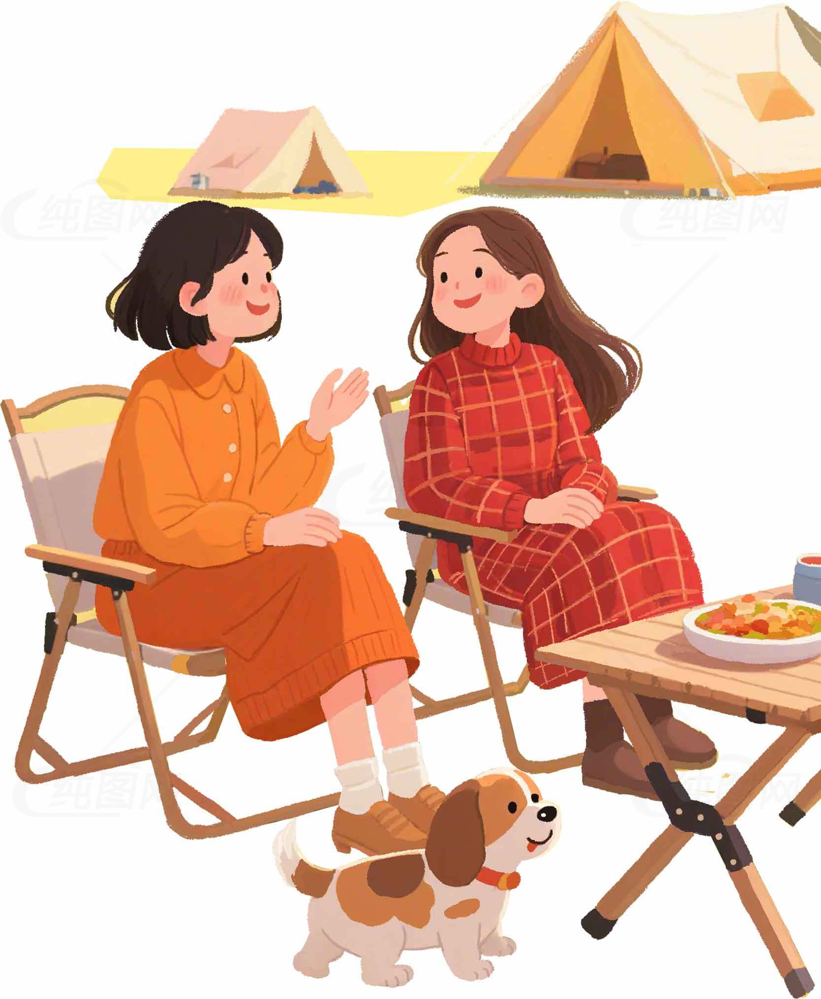 秋季露营插画：温馨的户外时光素材
