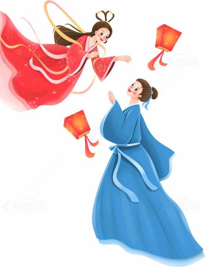 七夕鹊桥相会主题插画设计素材