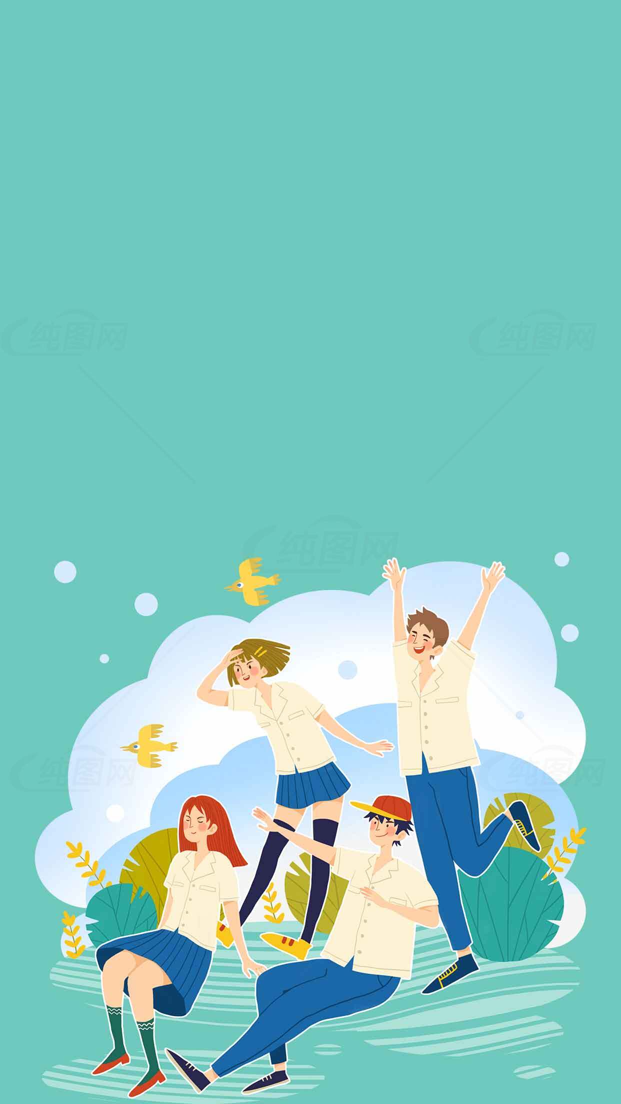 青春校园卡通插画背景图片素材