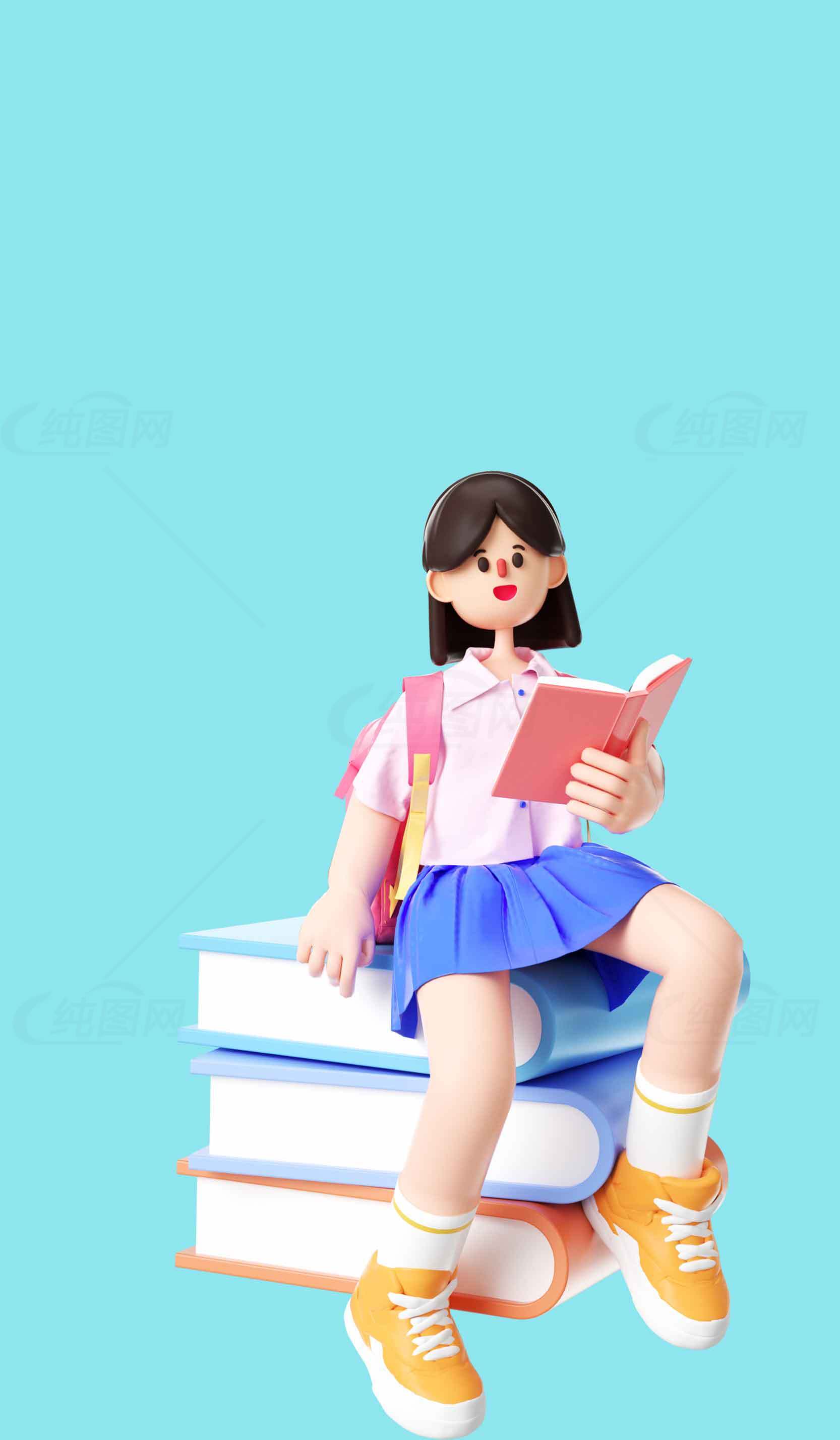 可爱学生读书插画图片素材