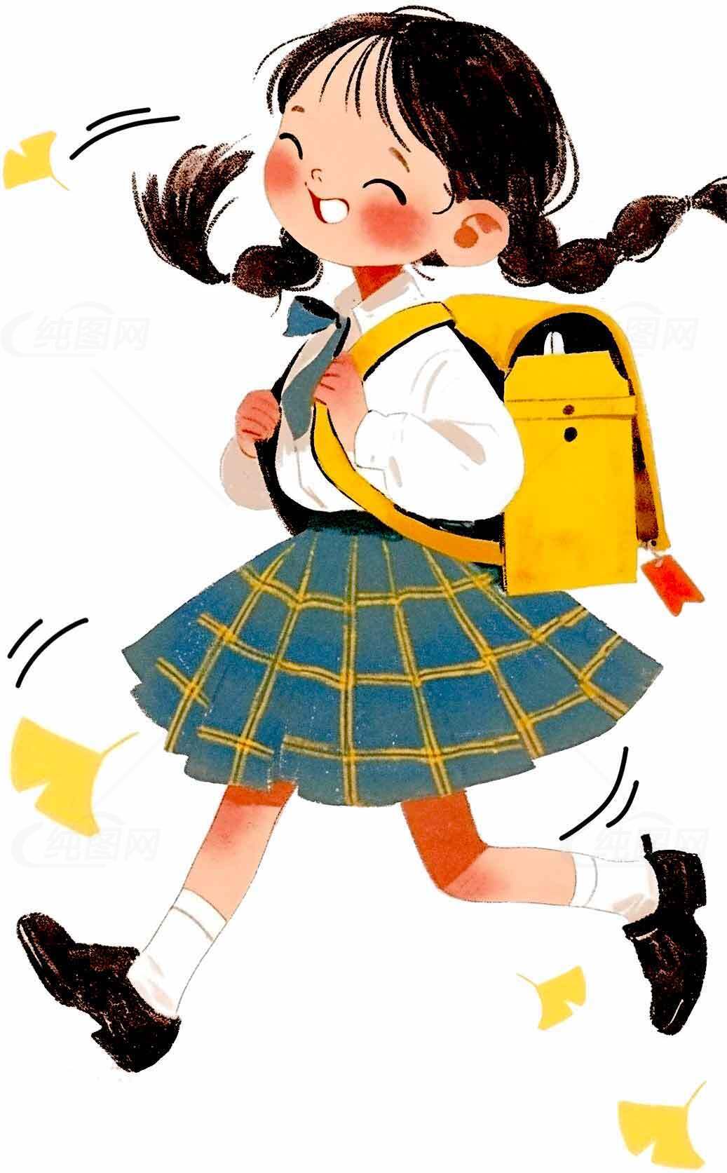 活力满满的校园少女插画素材
