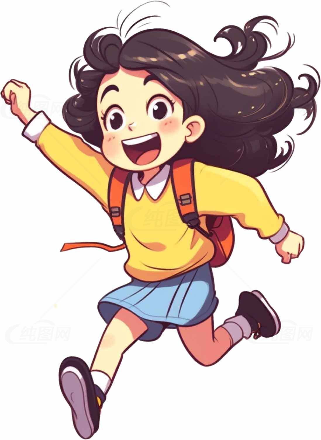 快乐奔跑的卡通女孩插画素材