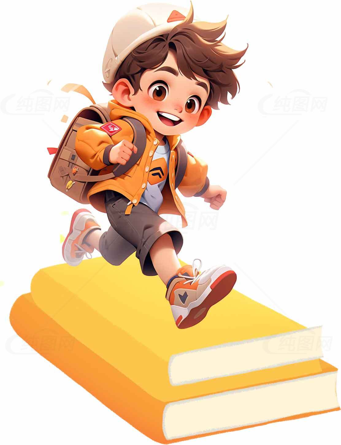 卡通儿童跳跃书本插画素材