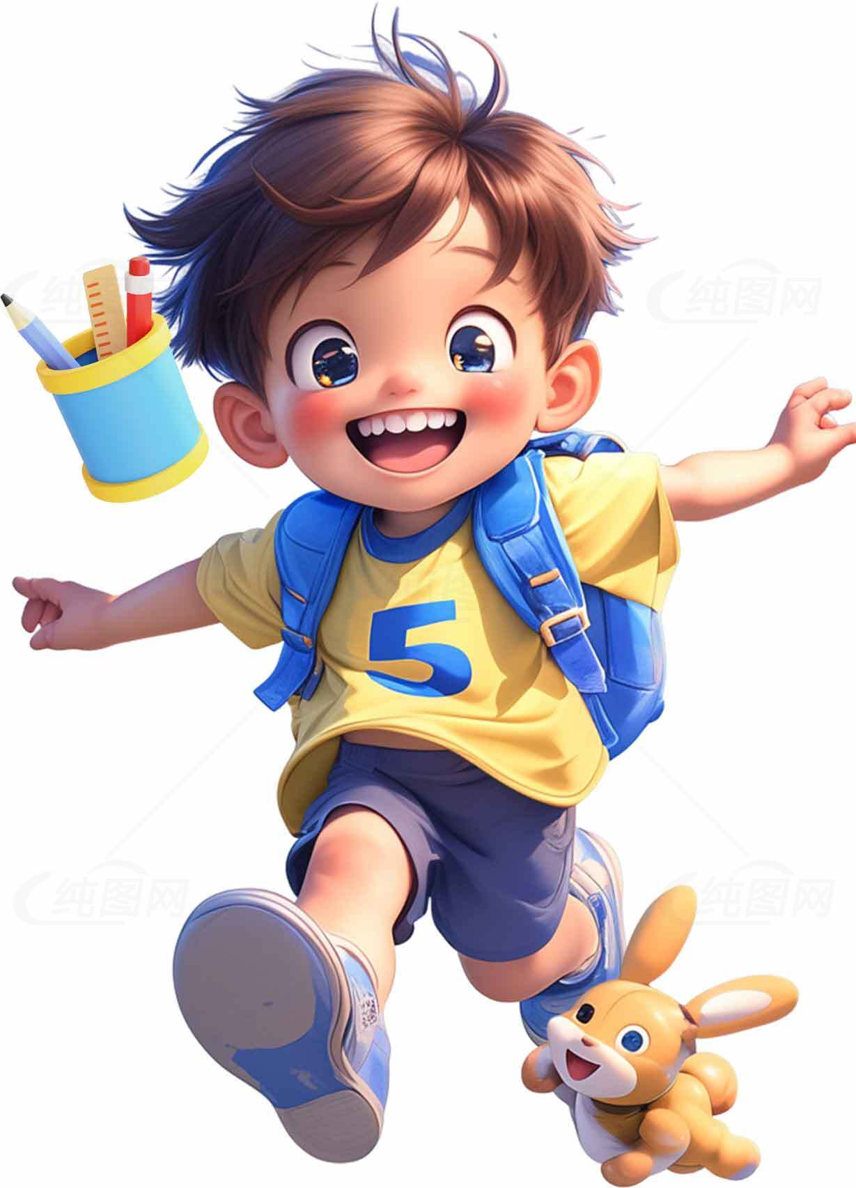 可爱卡通男孩背书包插画素材
