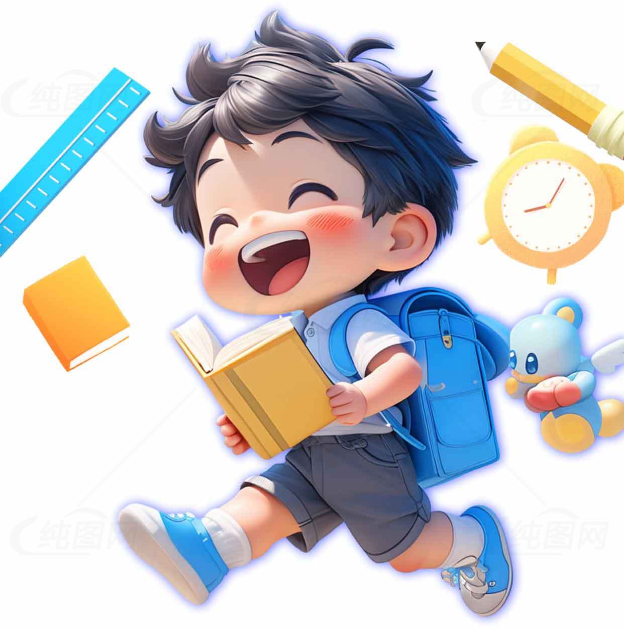 卡通学生学习场景插画素材