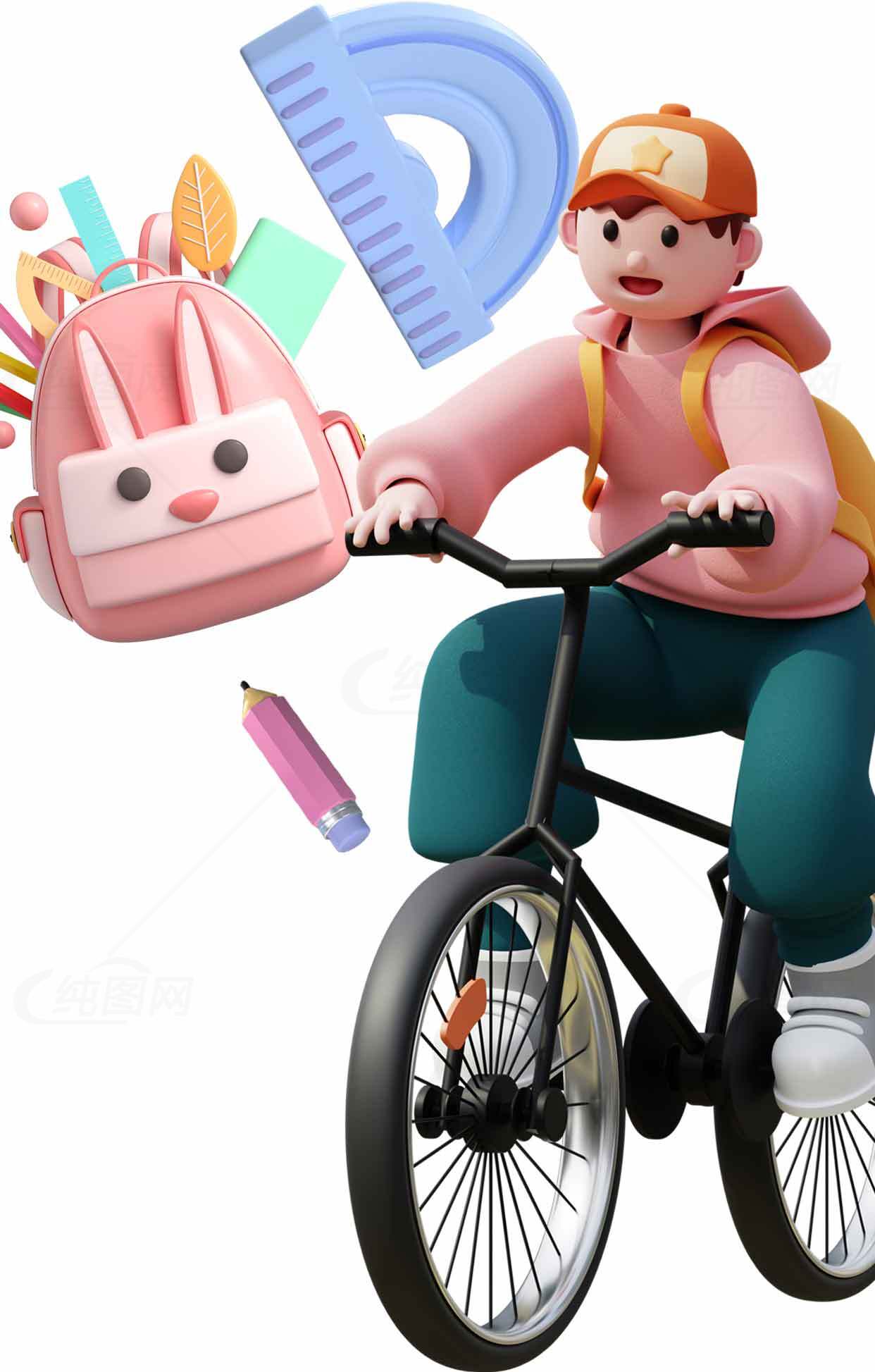 儿童骑行与学习用品创意插画素材