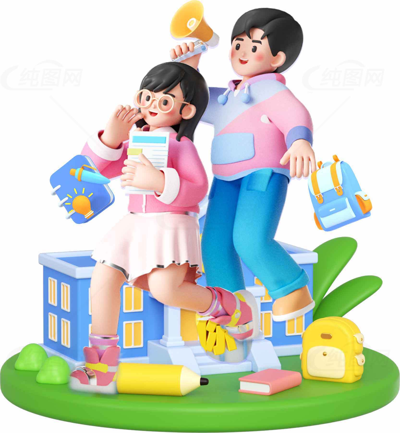 校园生活卡通人物摆件图片素材