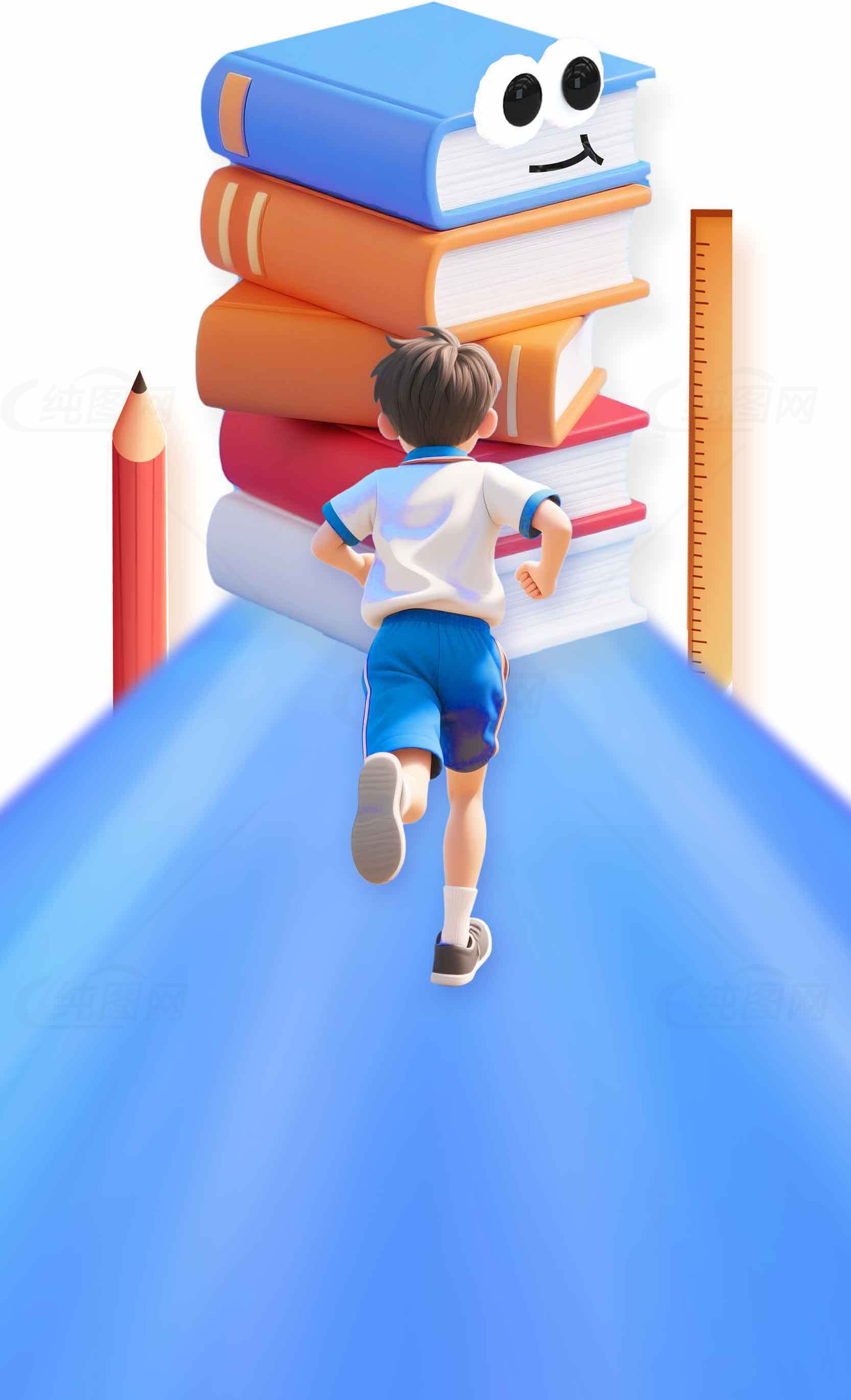 孩子奔向知识的学习之路插画素材