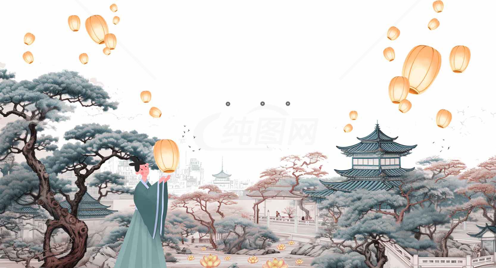 古风唯美灯笼场景插画背景图片素材