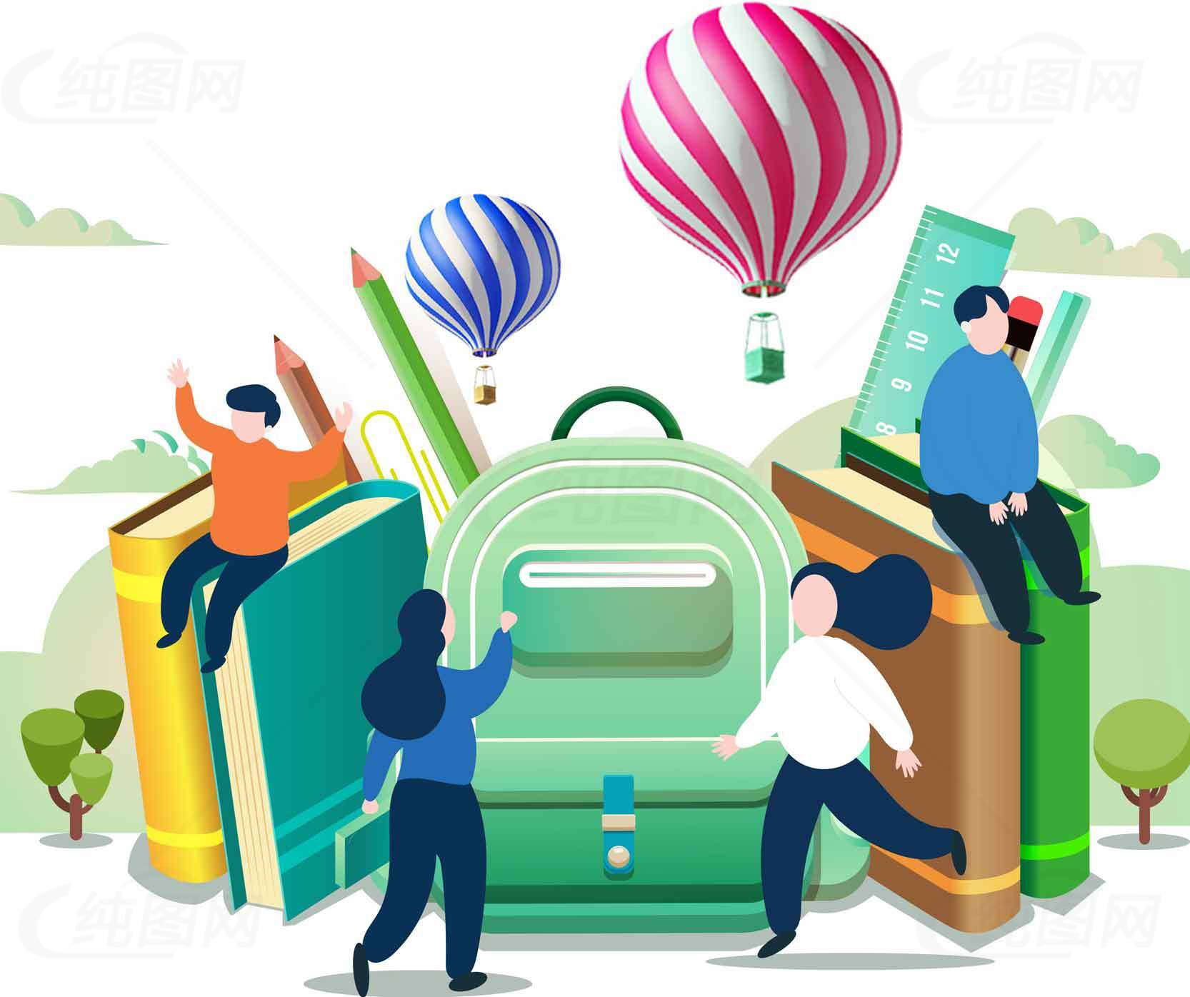 学生背包及文具插画设计合集素材