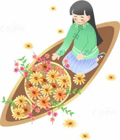 插画风格的花船与女孩设计图片素材