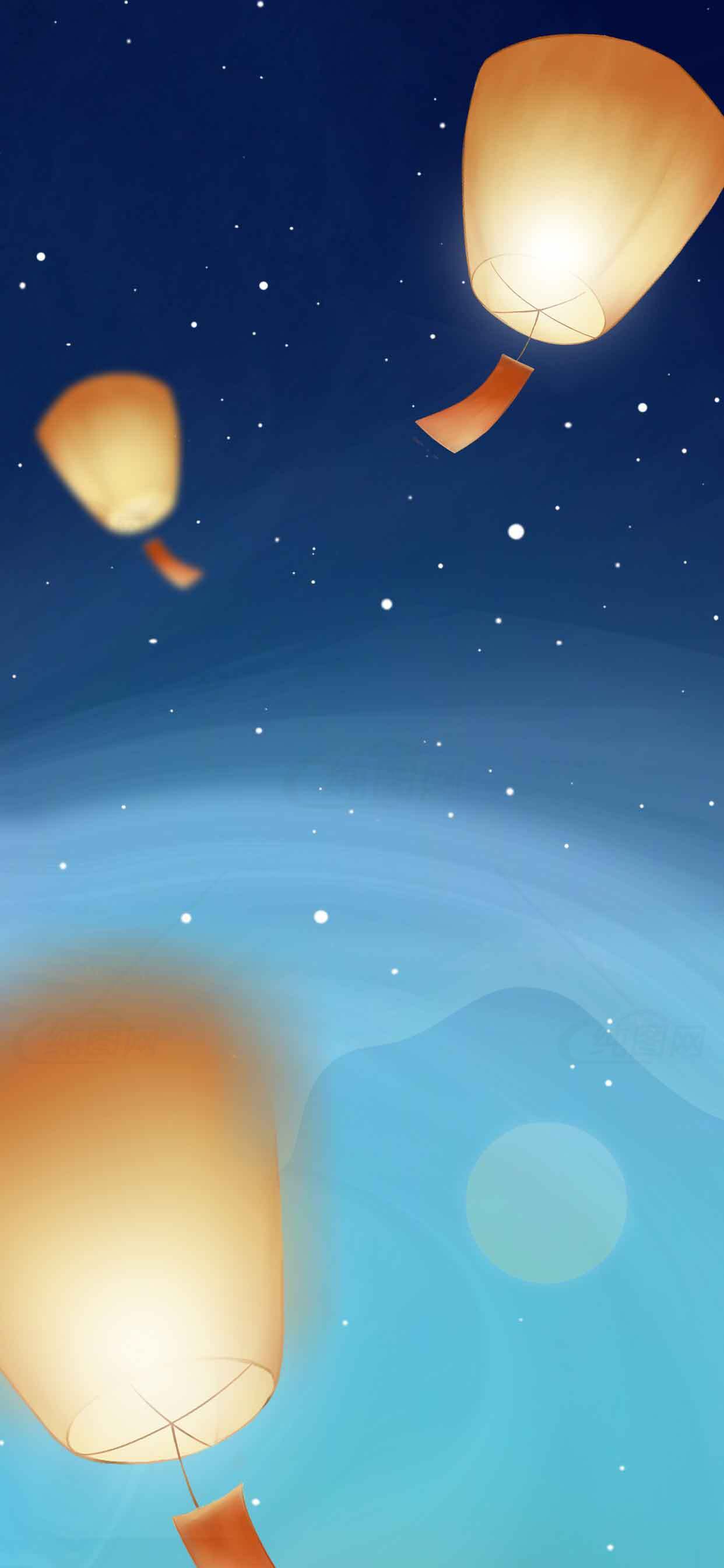 夜空中的浪漫孔明灯图片素材
