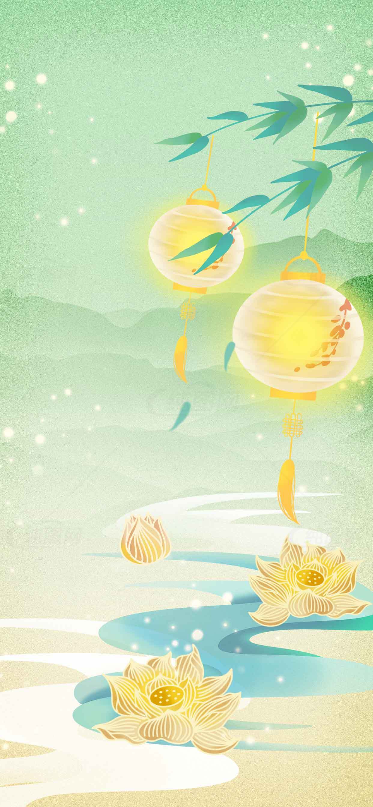 唯美中国风荷花灯笼背景图片素材