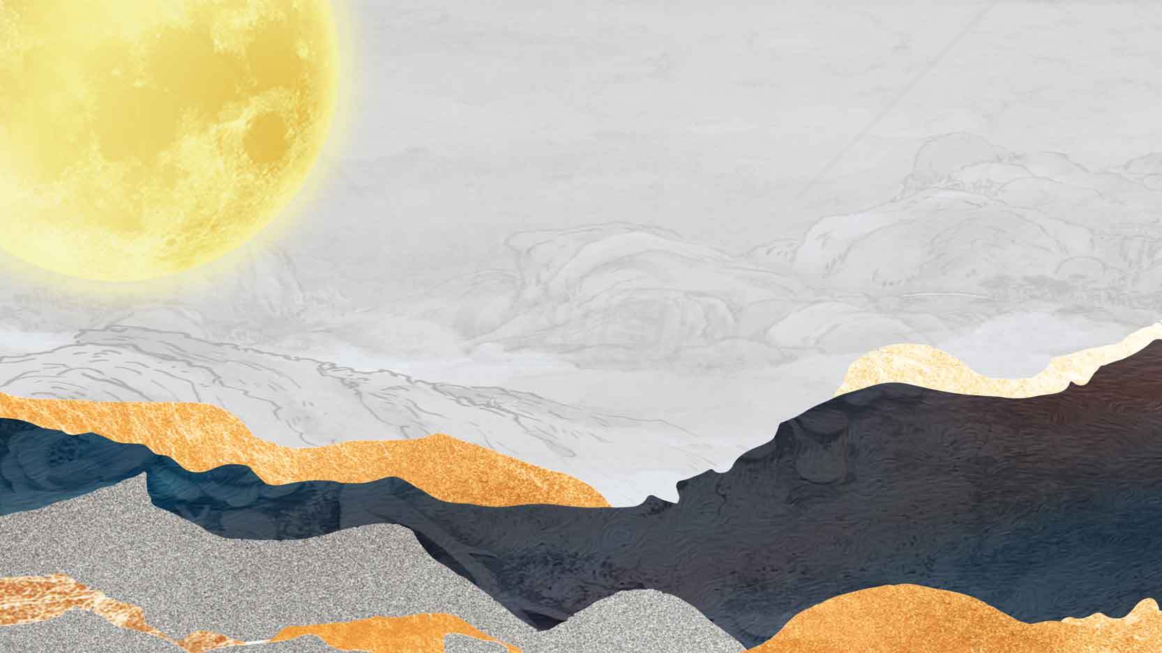 抽象月亮与山脉艺术背景图片素材