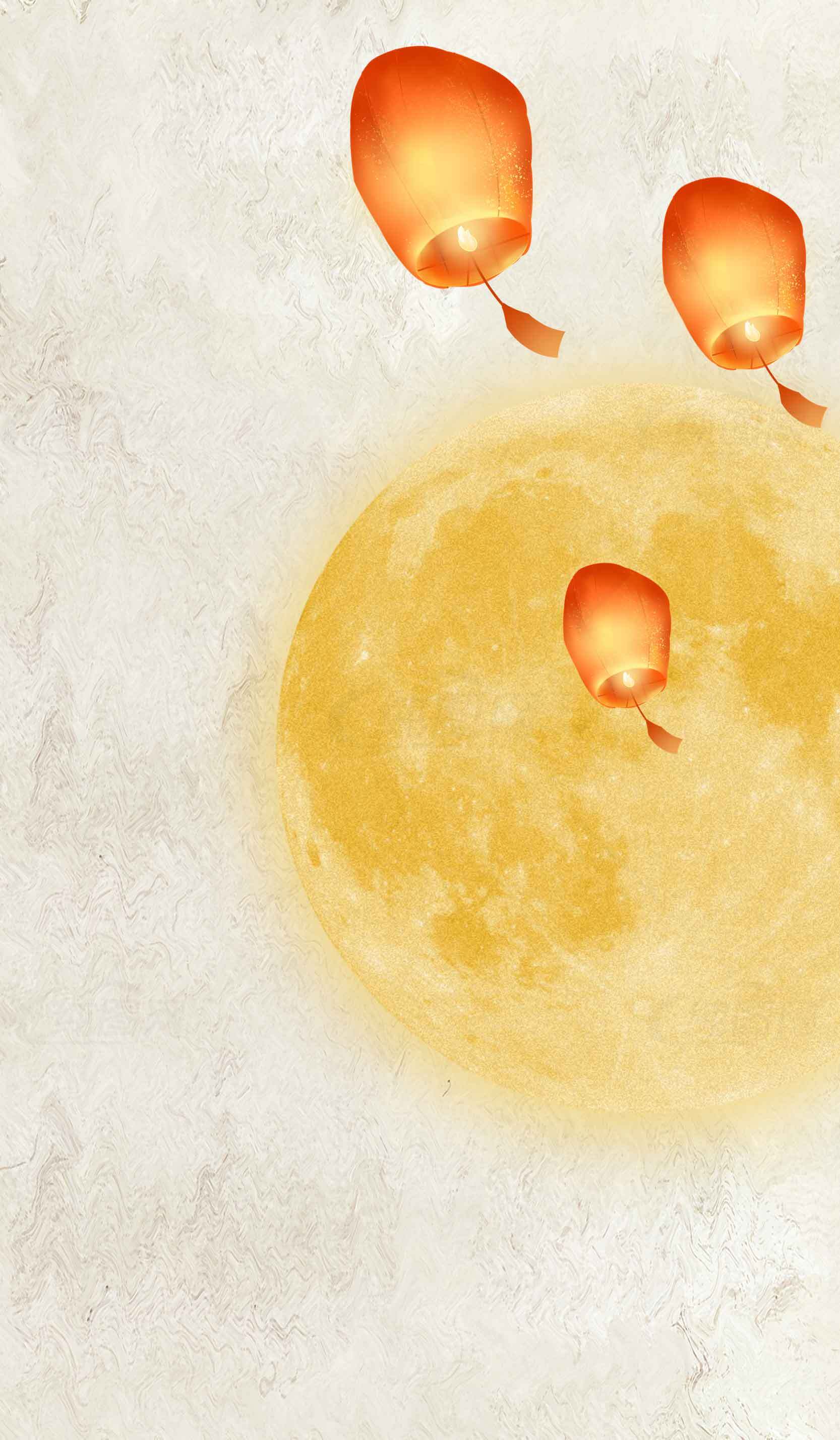 中秋节月亮与红色灯笼唯美背景图片素材
