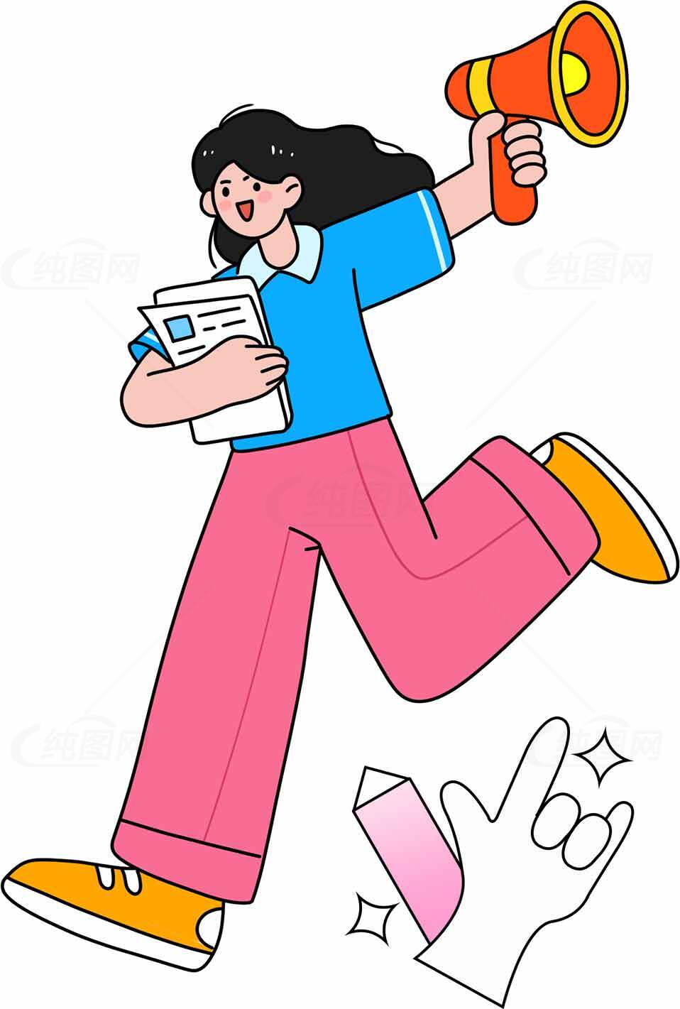 活力四射的卡通人物手持喇叭宣传插画素材