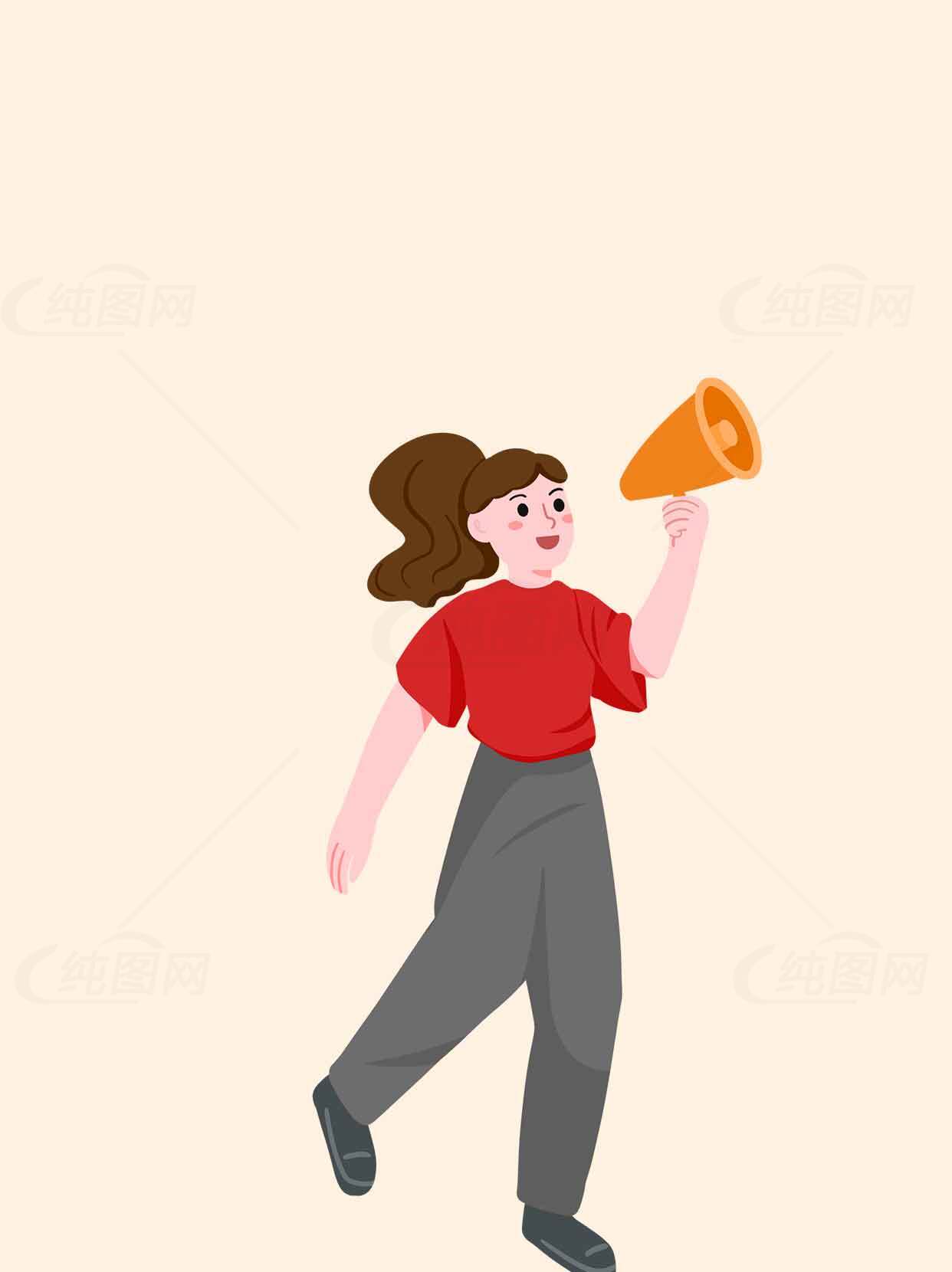 女性手持喇叭的卡通插画设计素材