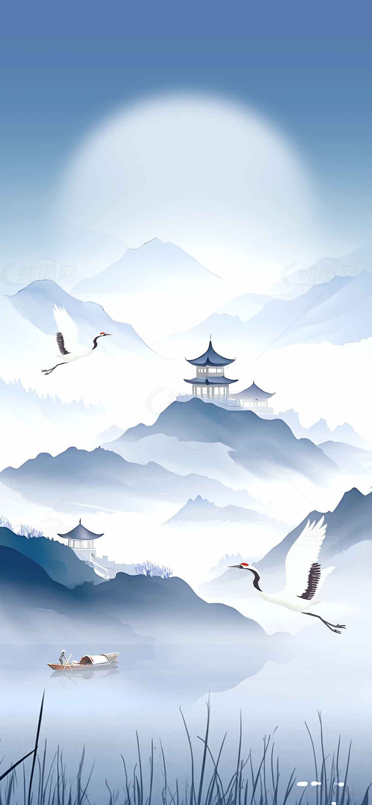 中国山水国画风格高清壁纸素材