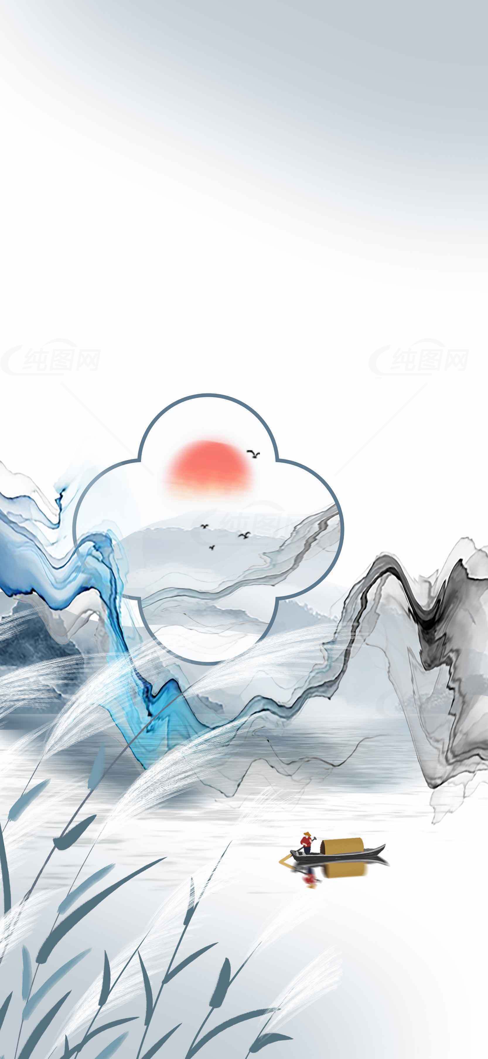 中国风水墨山水画唯美意境背景图片素材