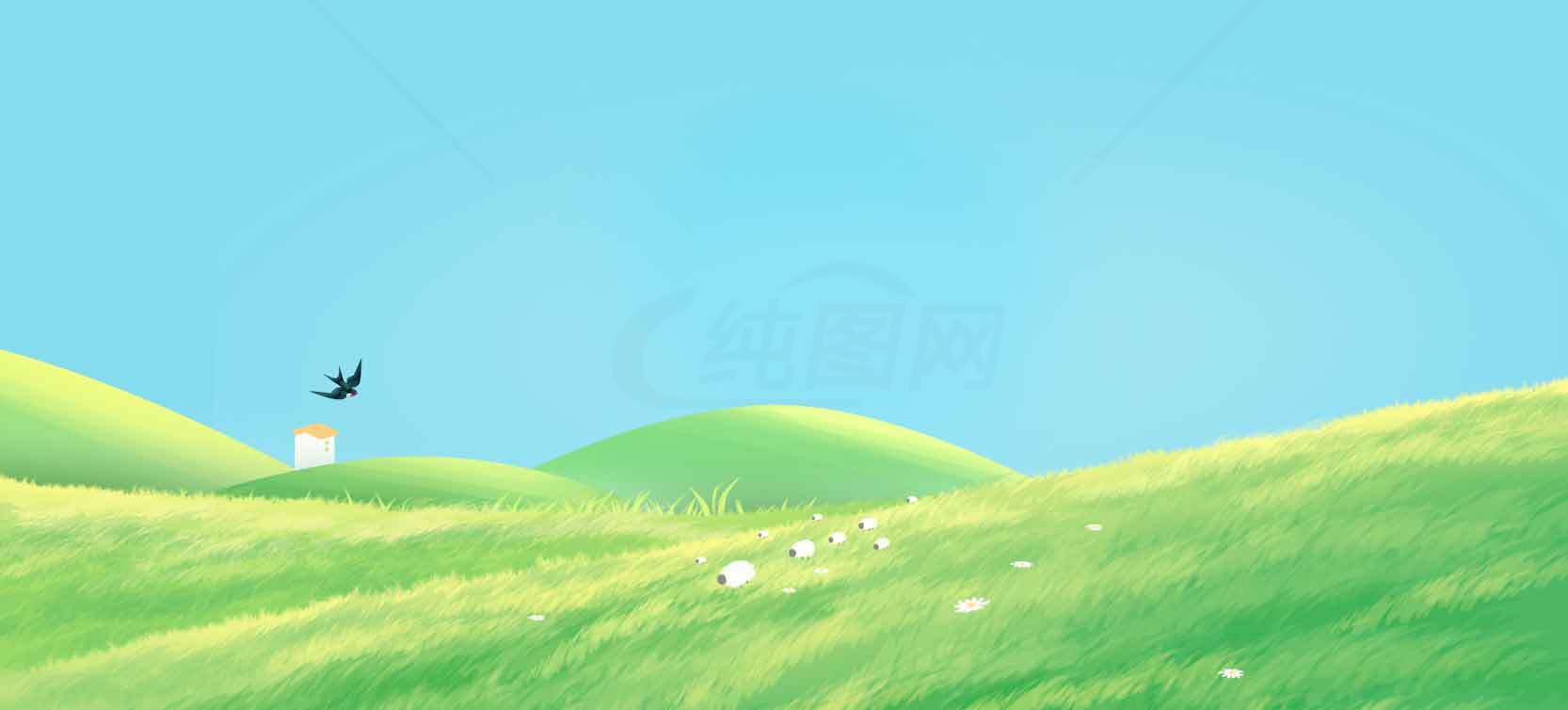 清新自然的绿色田野与蓝天风景壁纸素材