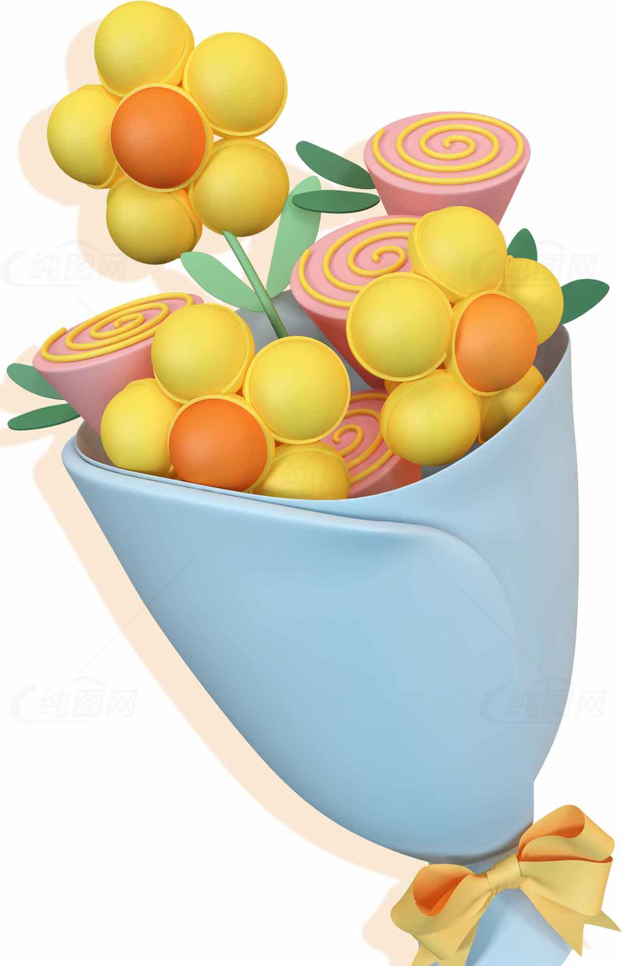 创意卡通花束图片：黄色与蓝色的完美搭配素材