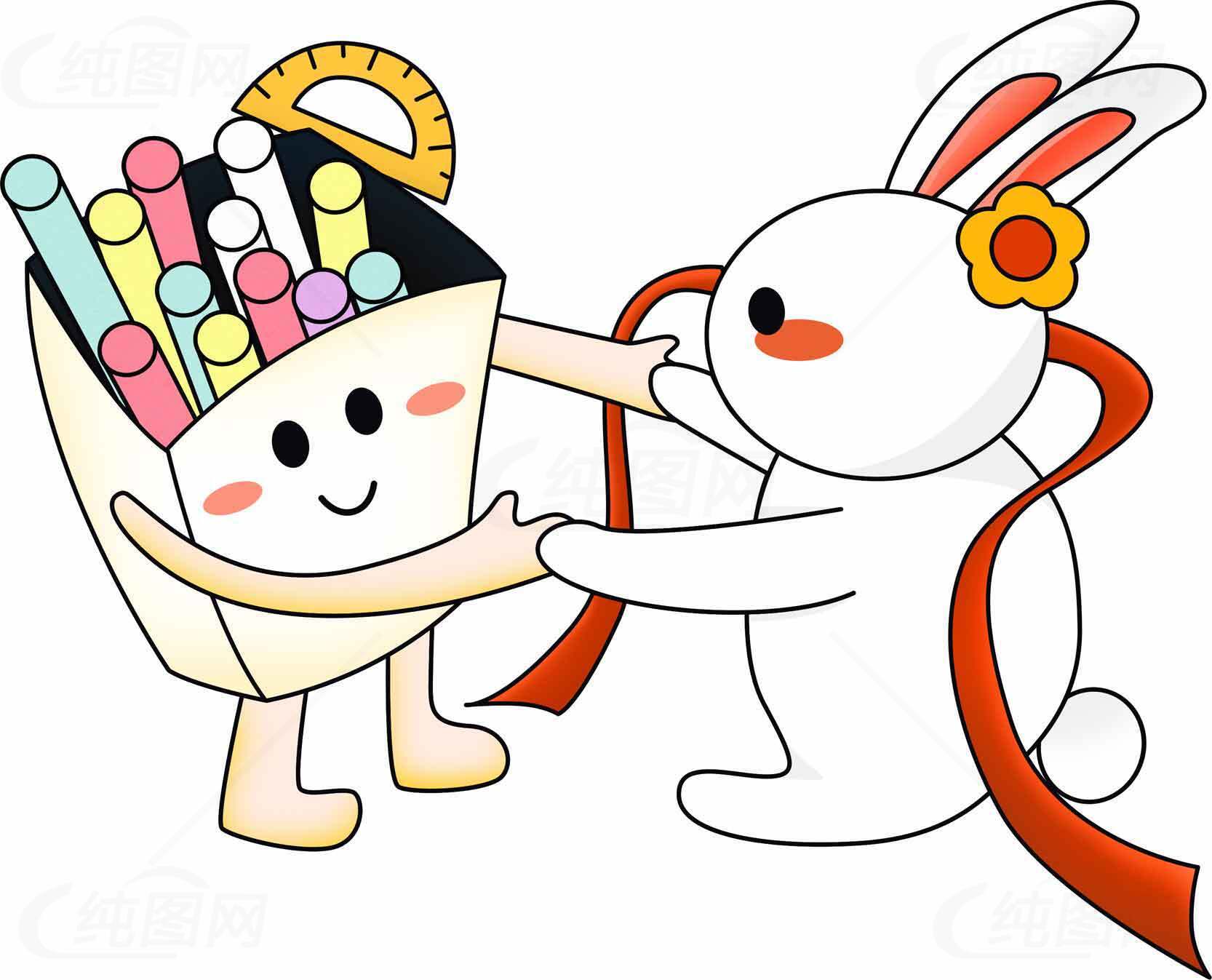 中秋节兔子与月饼卡通插画素材