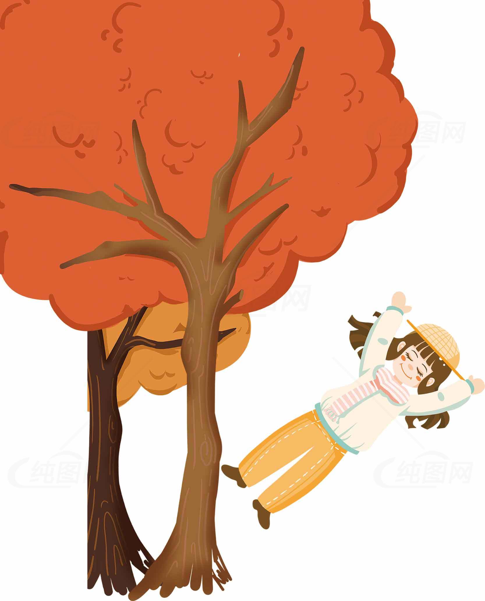 秋季树下休闲插画图片素材