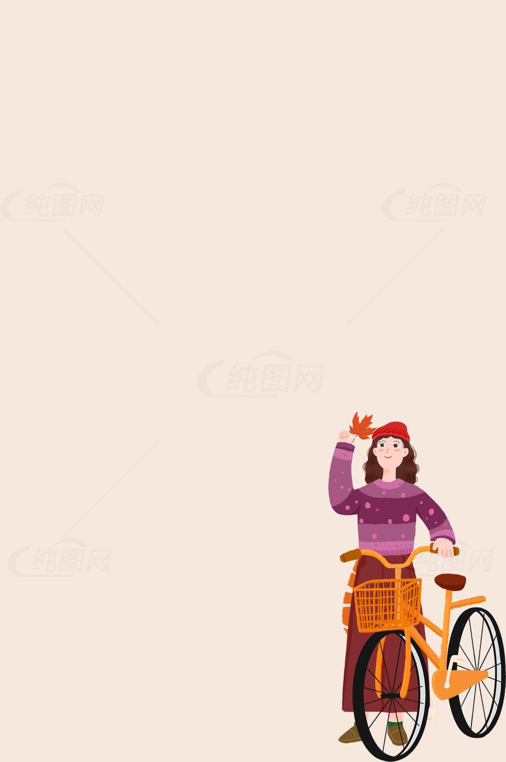 骑行女孩的秋日插画设计素材