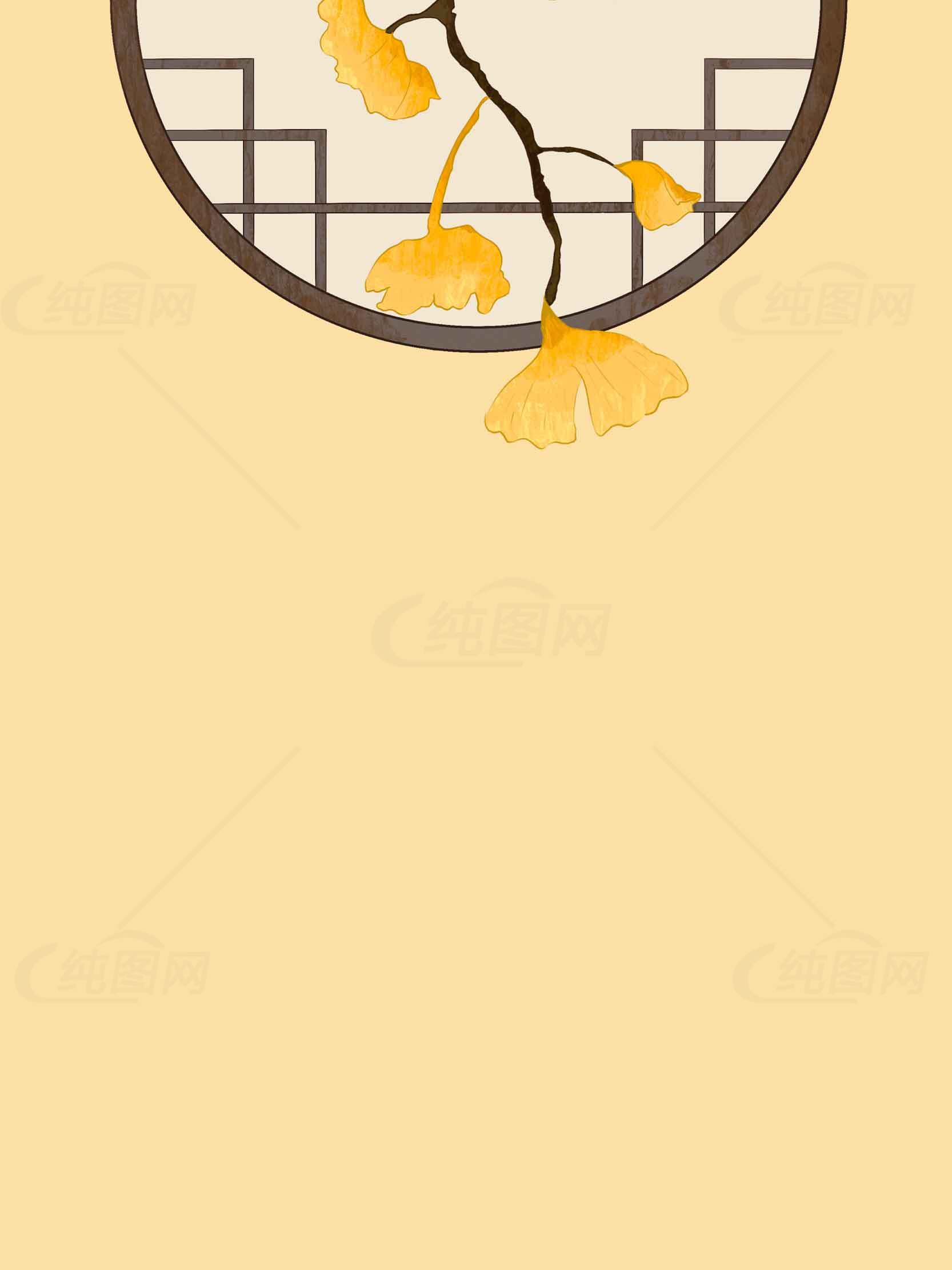 中式简约风格银杏叶背景图片素材