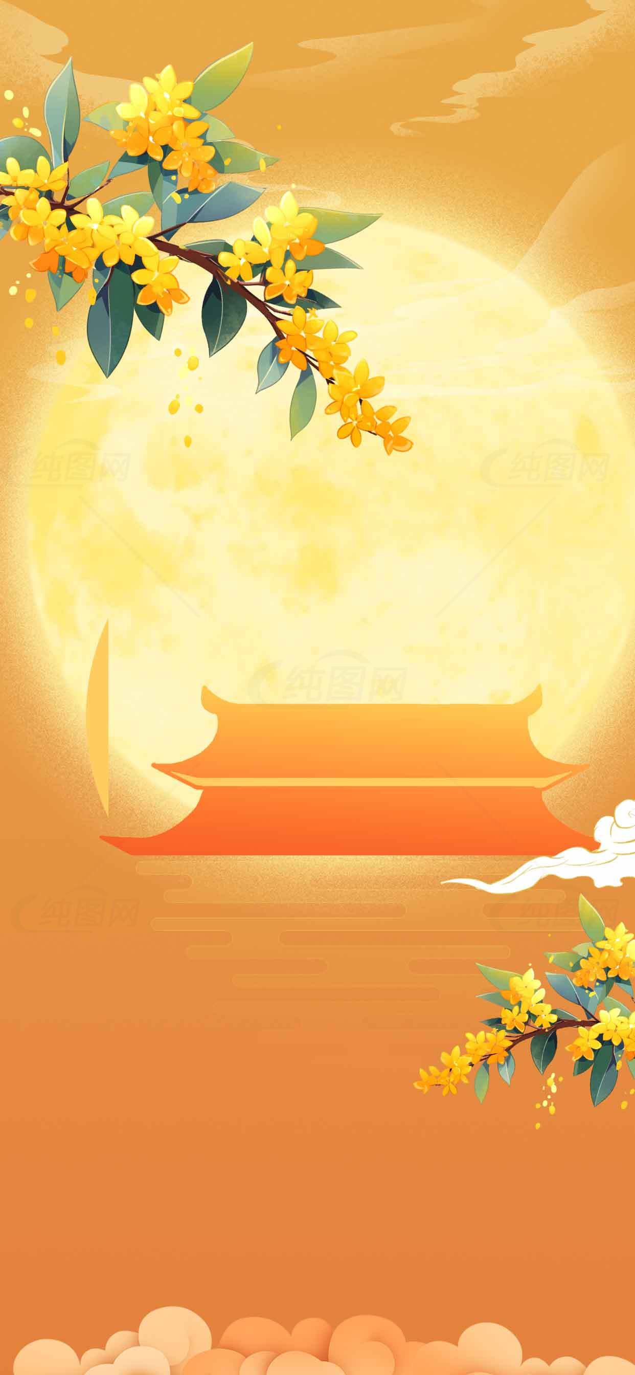 中秋节月亮与桂花背景图片素材