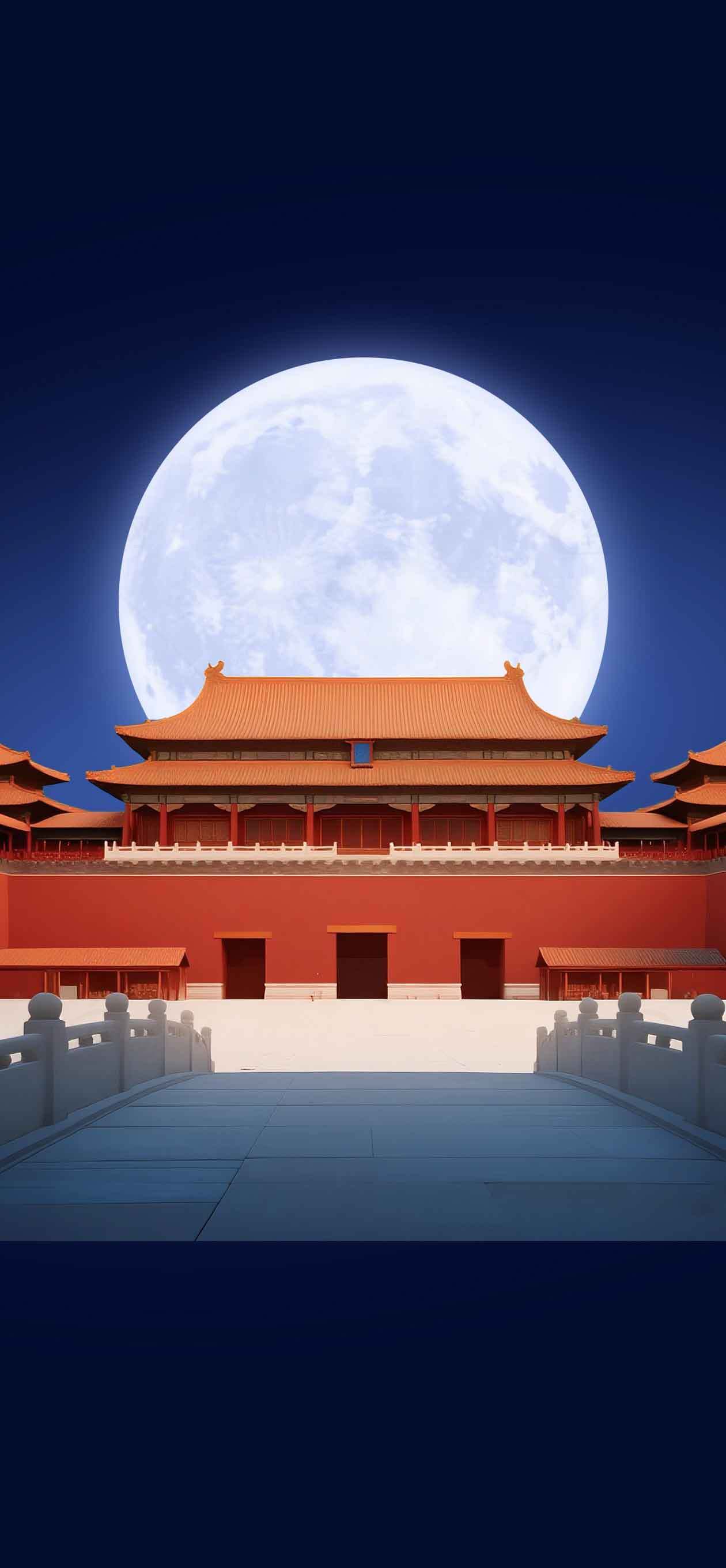 故宫与满月的唯美夜景素材