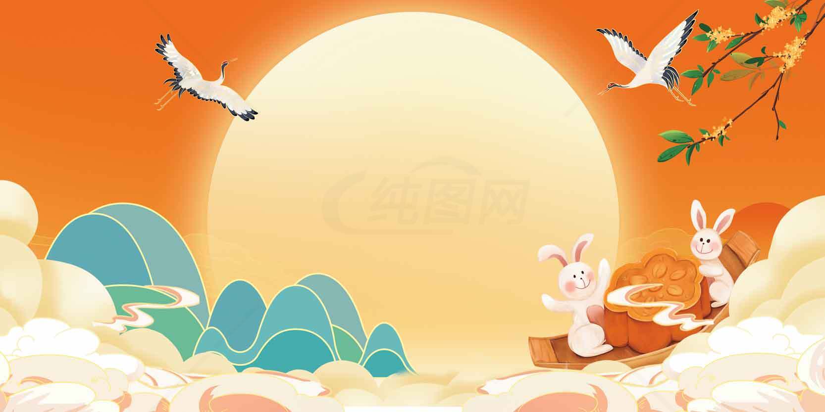 中秋节兔子与满月插画背景素材