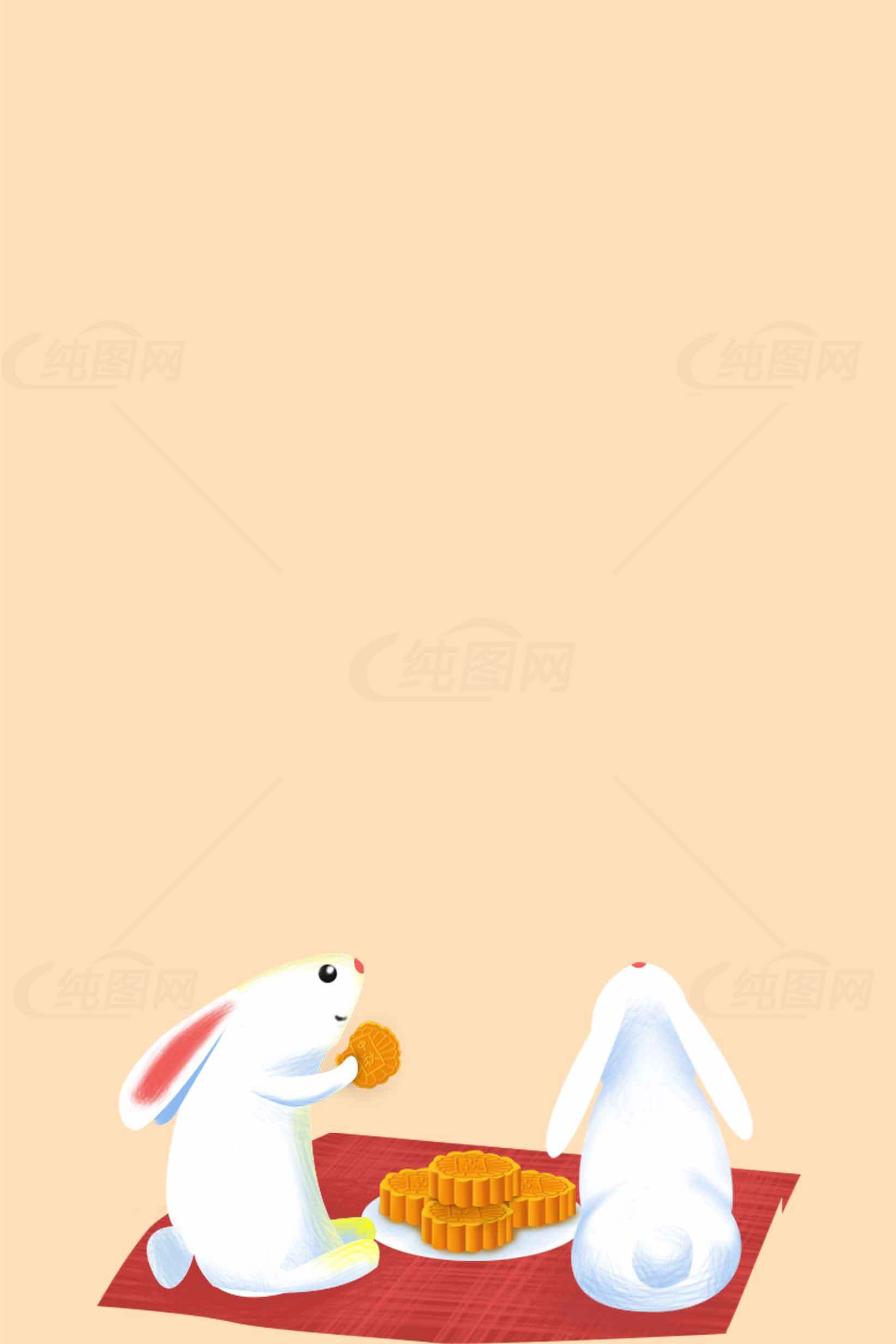 中秋节兔子吃月饼插画图片素材