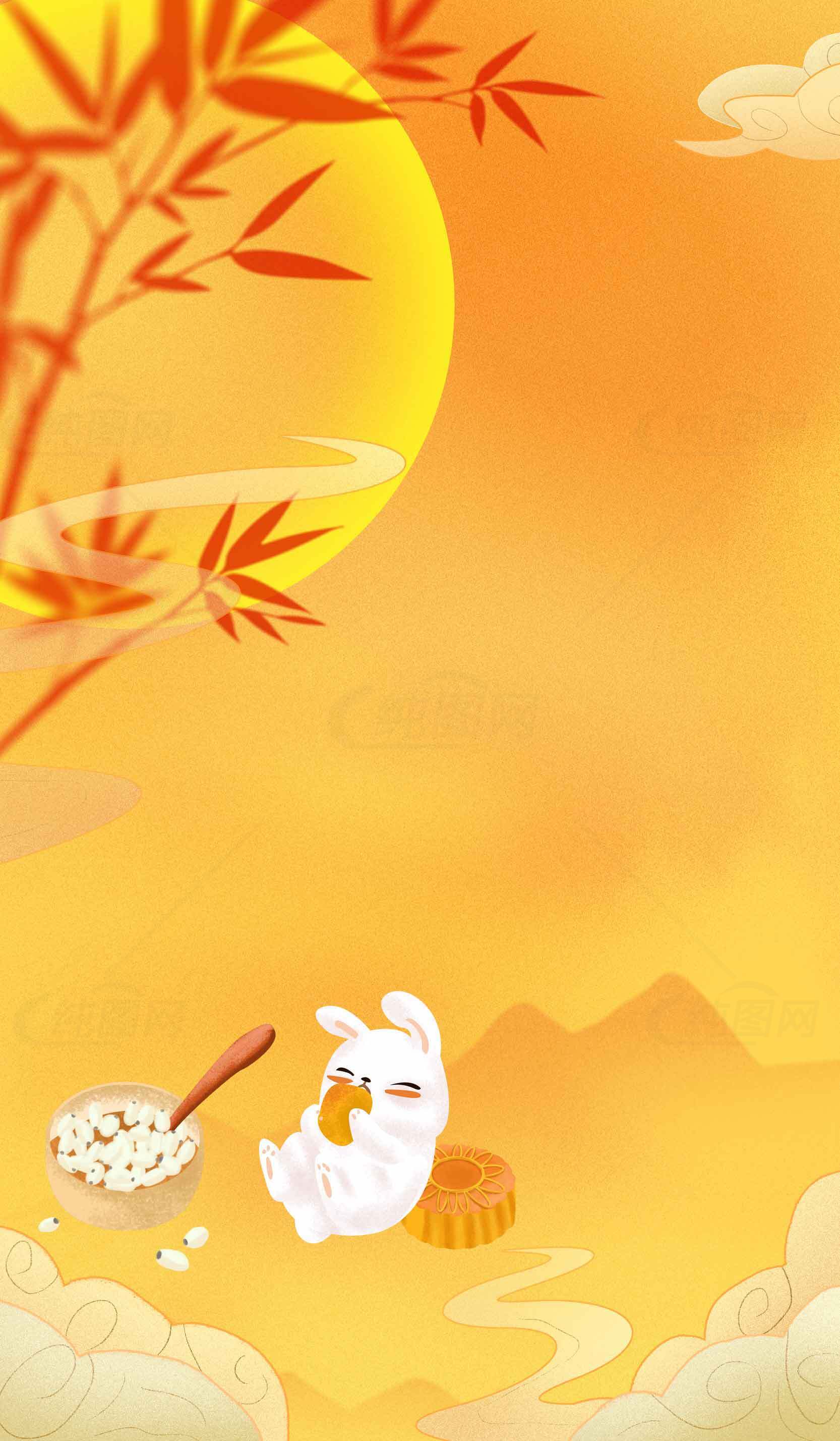 中秋节月亮与月饼背景插画素材