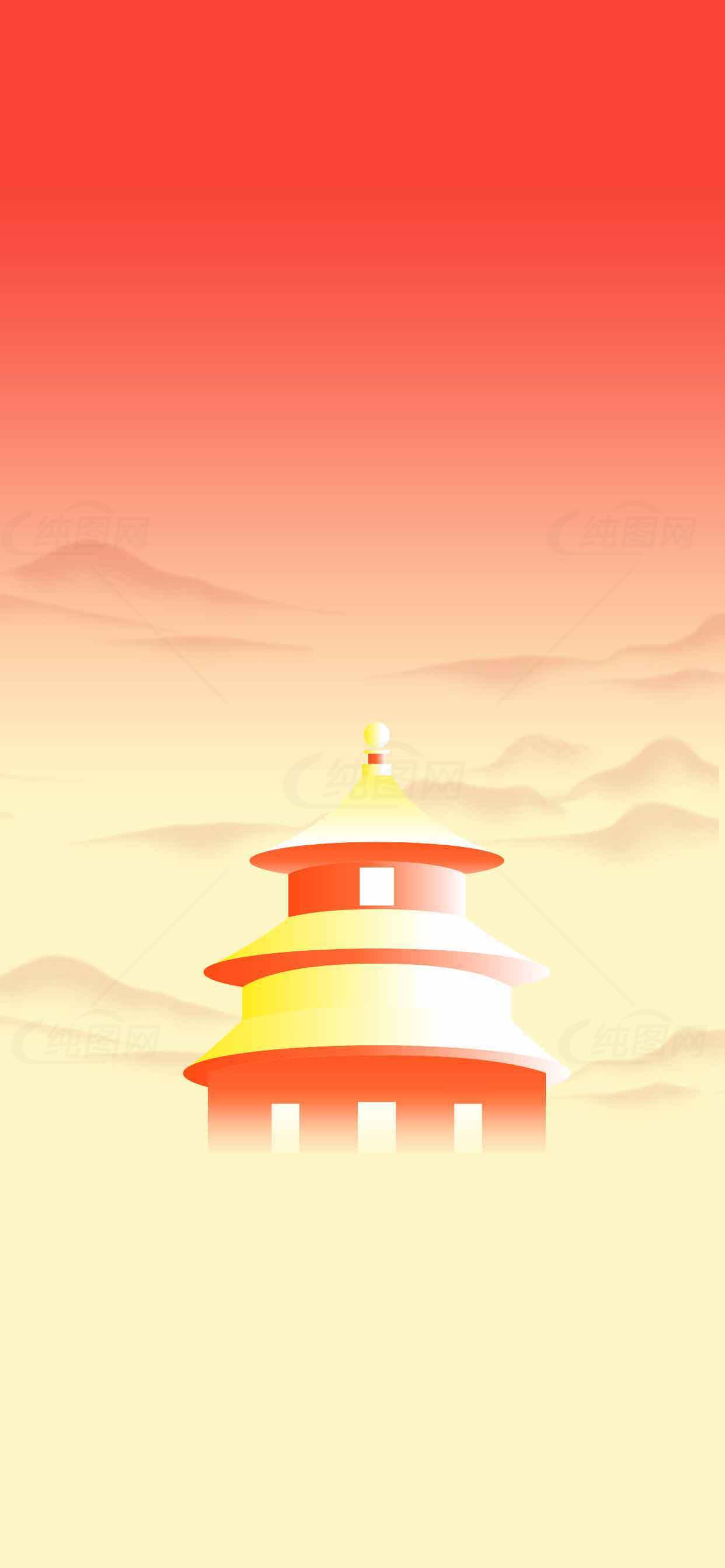 中国风红色背景天坛插画设计素材