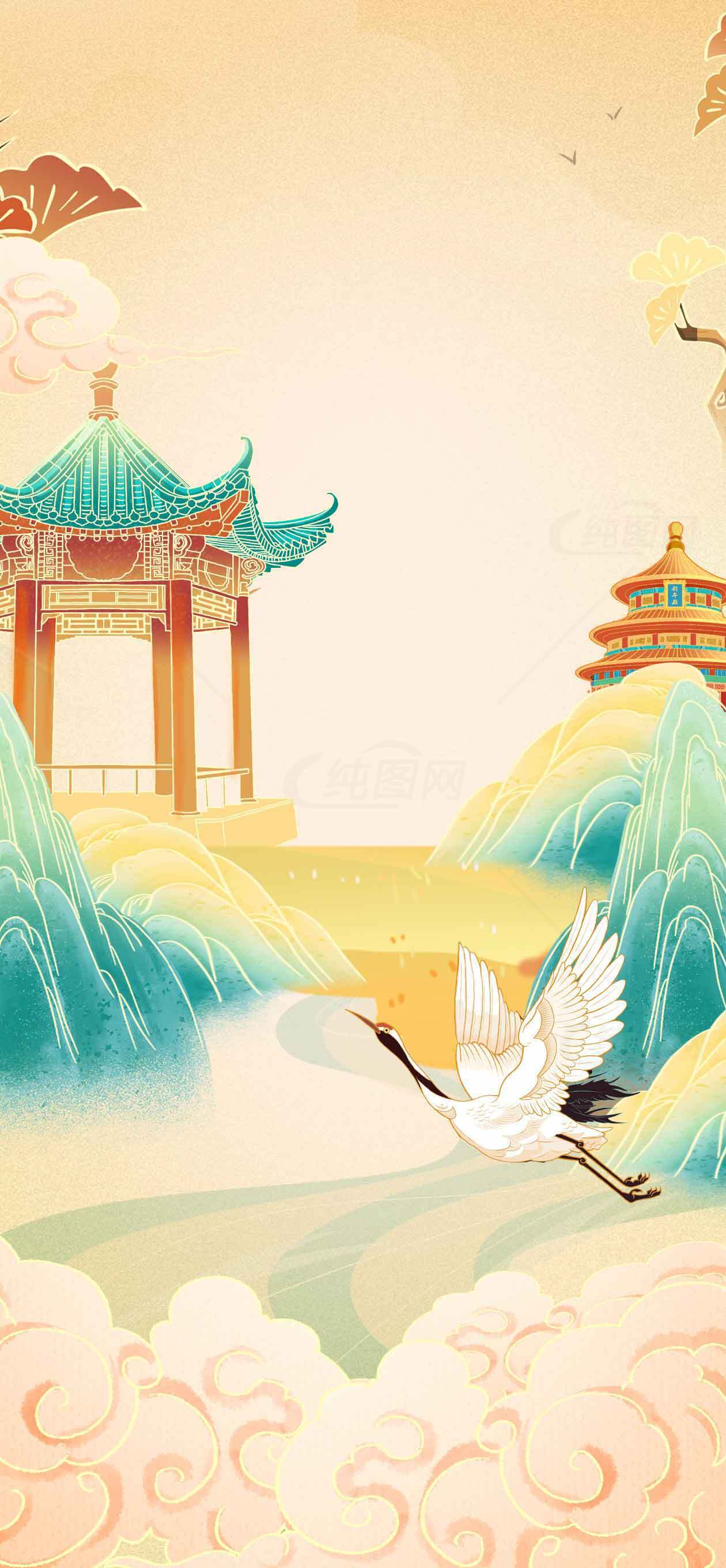 中国风山水画背景图片素材