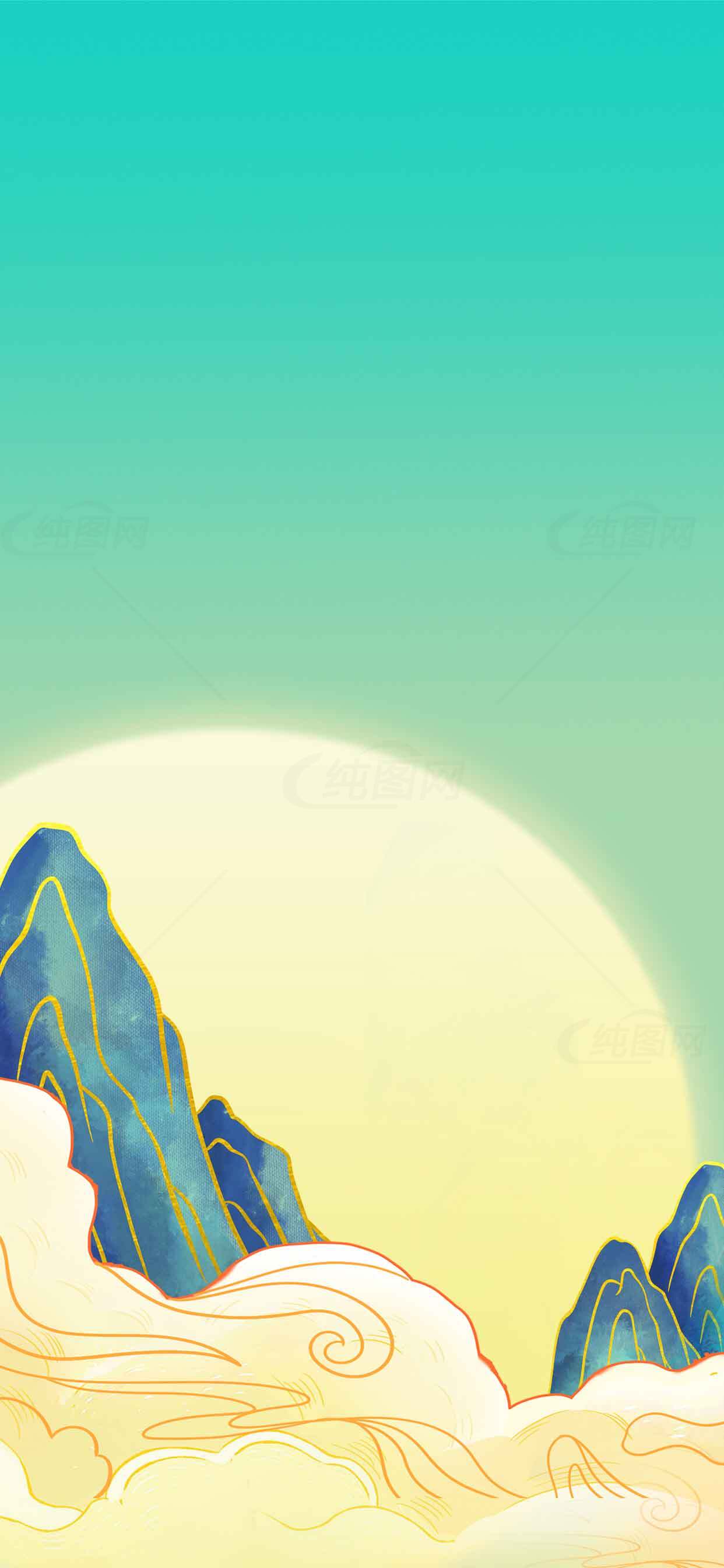 国风山水风格插画背景素材图片