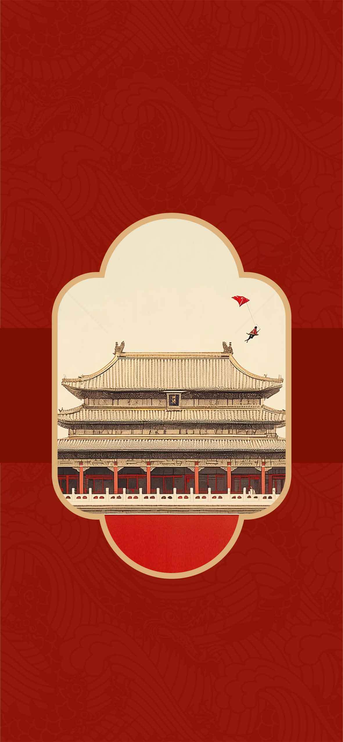 中国传统建筑红色背景设计素材